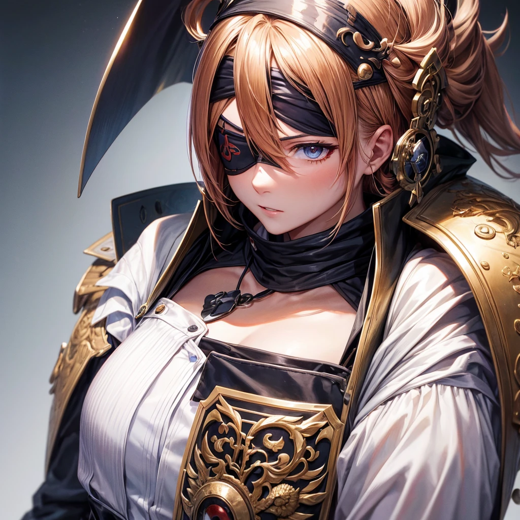 masutepiece, Best Quality, Highest detail, femele、Military Personnel、a cool、intense action、an eye patch、Melee