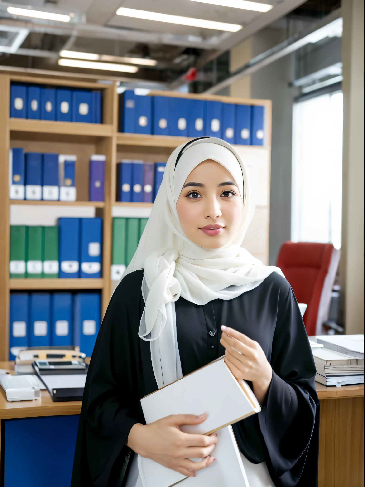 middle eastern women, hijab, gamis, office