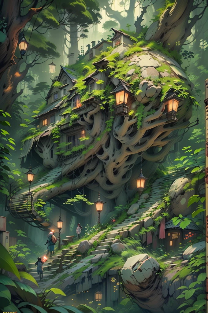 Detailed and intricate digital illustration of a dense, dead jungle, scorched earth, With sunlight, penetrating through the canopy, creating a spotty effect, Yoshitaka Amano and Hayao Miyazaki'Style, masterpiece, Proportions, Detailed, Art Station Trends, beautiful lighting, realistic, intricate, Award Winning, 4K, highest quality Award Winning, Yoshitaka Amano Style 4K Digital Painting, Detailed and complex depiction of a zombie apocalypse, masterfully conveying the chaos and drama of the scene. Beautiful lighting and cinematic composition make this work a true masterpiece, trending on artstation