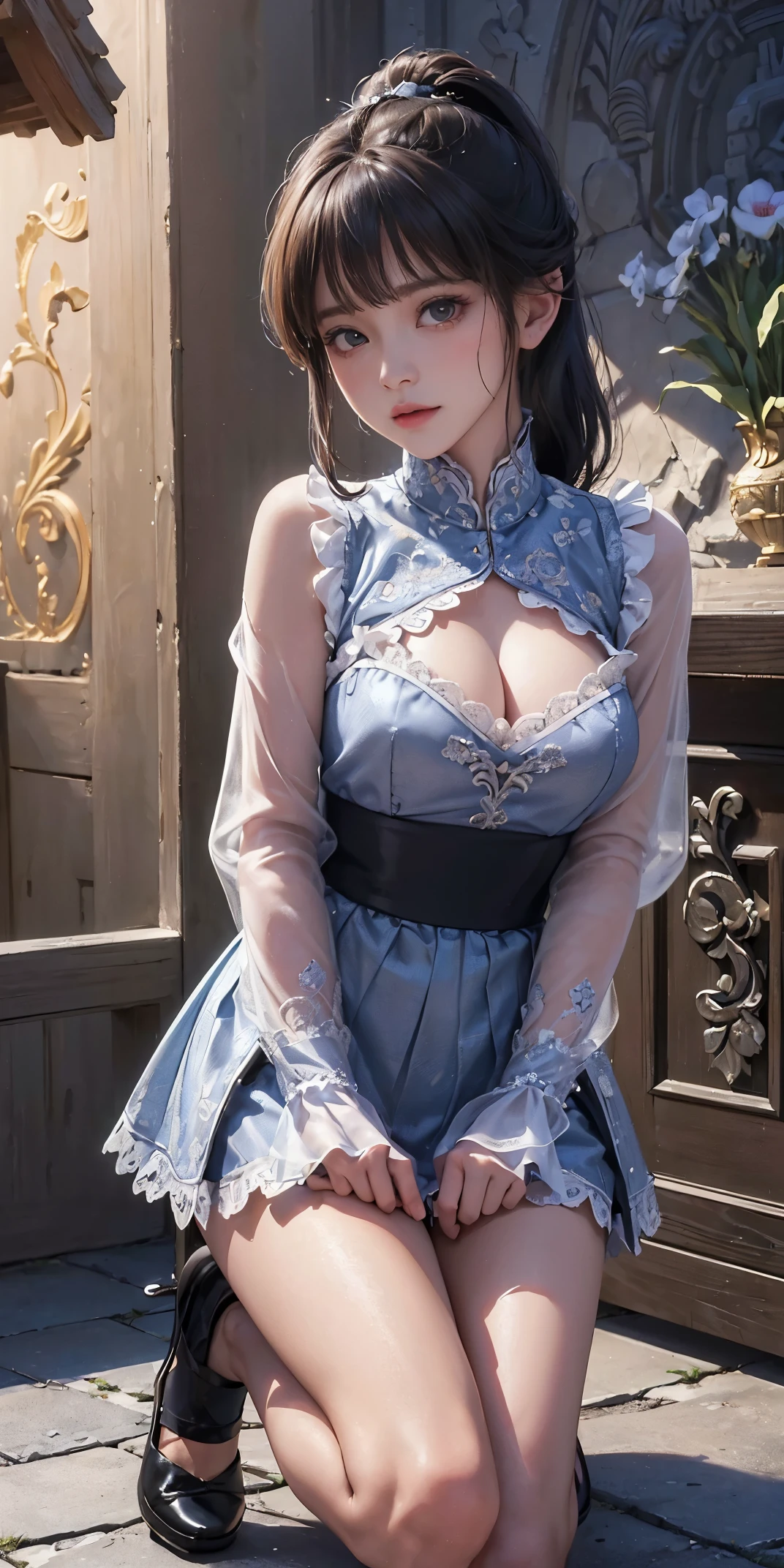 crouching down、puddle、Wet、Opening leg-shaped legs、opens legs、Lace panties(8K、top-quality:1.2)、(masuter piece:1.37)、(a picture、Photorealsitic:1.37)、(超A high resolution)、full body Esbian、shot from front、Female Paladin Wearing Full Body、(Light silver armor:1.2)、(Armor with ornate decoration)、(A highly detailed、bloom:1.5)、(top-quality、Alessandro Casagrande、by Greg Rutkowsky、by Sally Mann、concept-art、4K)、(analogue:1.2)、(High clarity) )、(Detailed pupils:1.1)、detailed faces and eyes、​masterpiece、top-quality、(extremely detailed photo:1.1)、(long Brond Hair、Short ponytail、Trance:1.1)、(infp young woman:1.1)、sharp、(Perfect body:1.1)、realisitic、real shadow、3D、(a temple background:1.2)、(By Michelangelo)、Shot with Canan EOS R6、135 mm、1/1/2.8、ISO 400