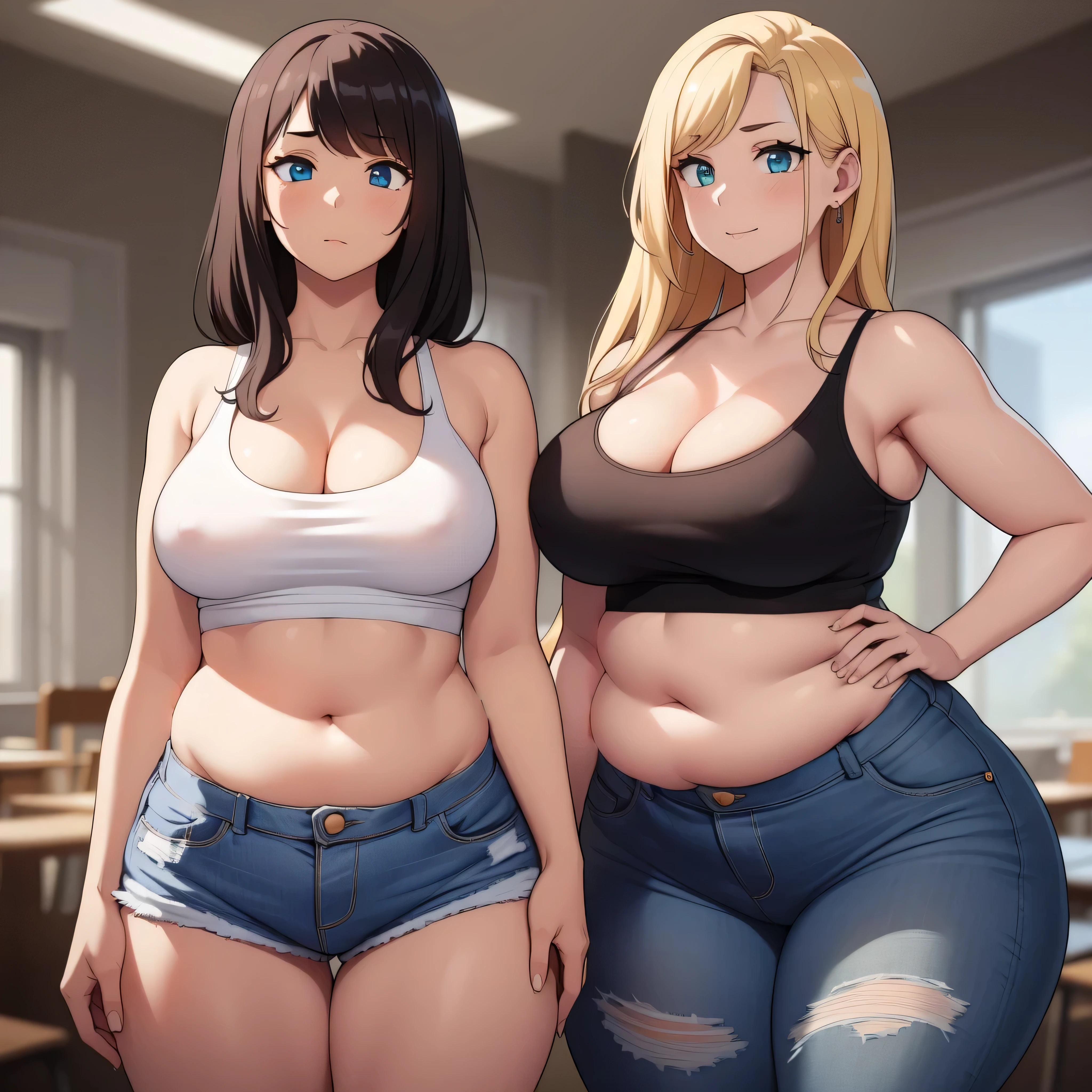 (plump belly), (plump), she has a jiggly belly,
