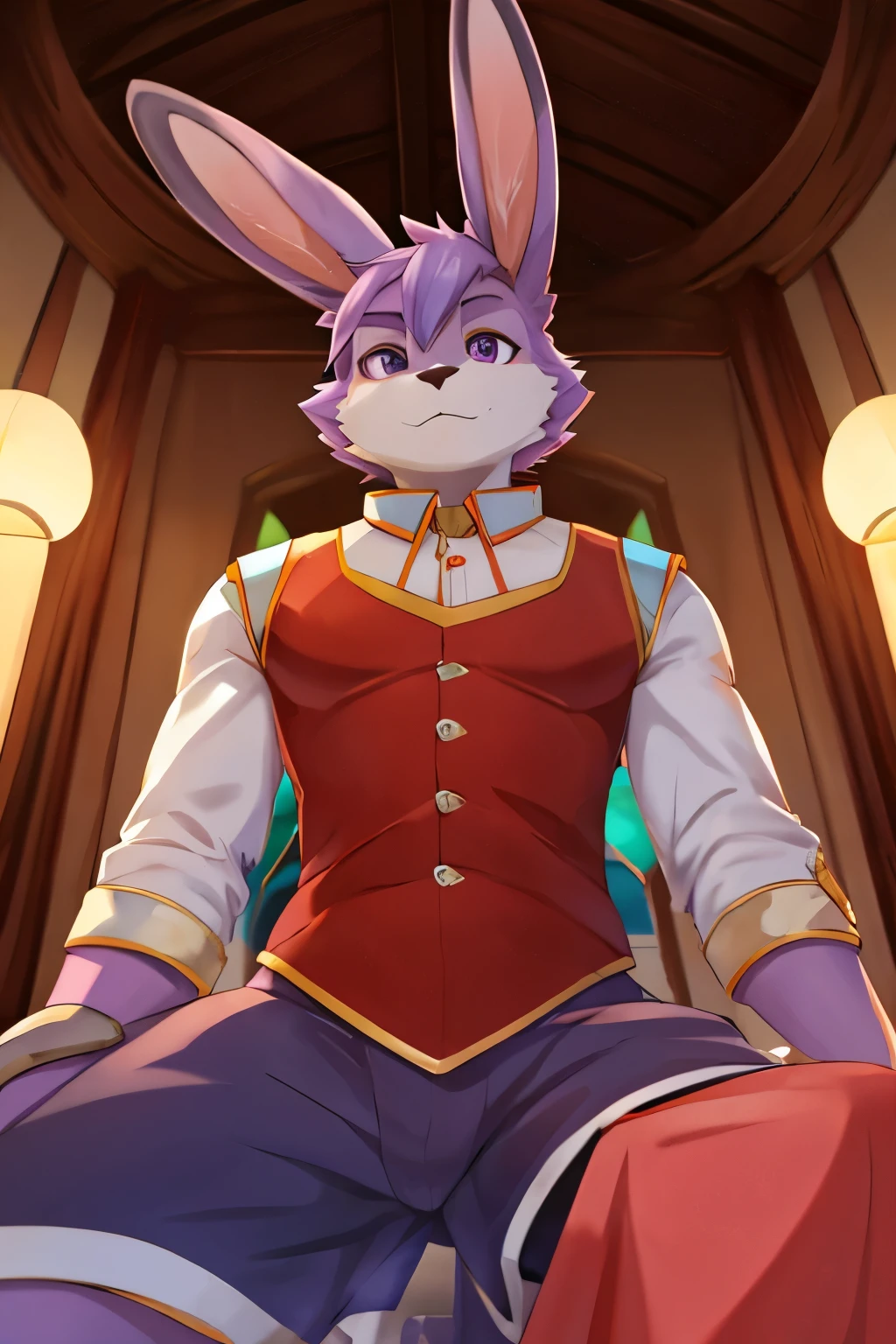 furry purple femake hare wearing clothes with an avarage body