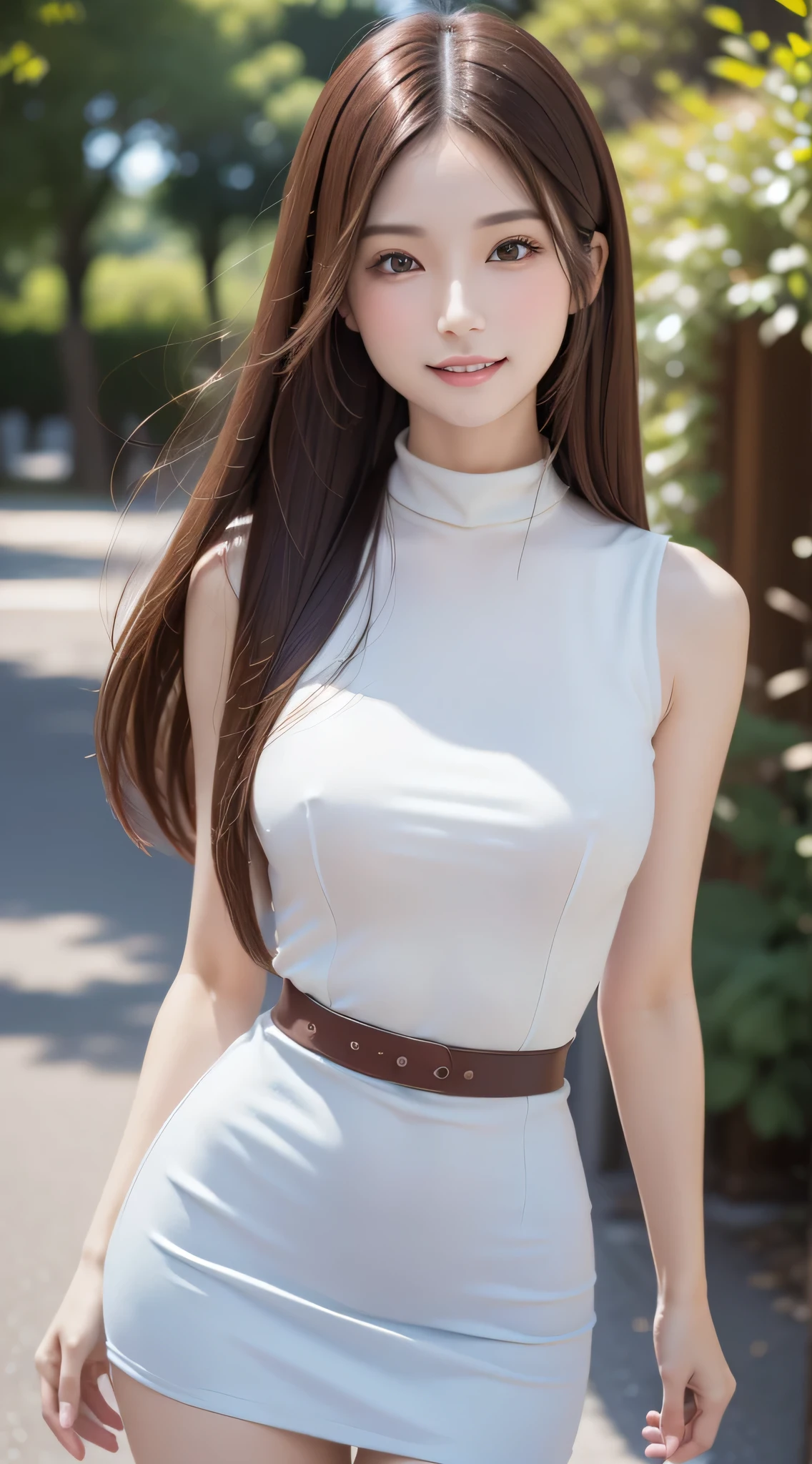 (Best Quality, 32K, nffsw:1.2), (Realistic:1.5),,(Refreshing smile:1.2),(,cute and beautiful Japanese, (mahogany straight thin hair:1.2), , (Detailed beautiful girl:1.4), (light blue high neck sleeveless), (micro skirt:1.5), high-heels;1.3), detailed clothes, embarrassed laughing:1.2, lightsmile:1.35, Looking at Viewer, Facing the viewer, ((Perfect female body)), (Narrow waist:1.05), (Bust Up Portrait:1.3), slender, ((Frame the head)), Wind, Dynamic Pose, Cinematic Light, Back Light, detailed human body, perfectly proportions, 8K, masutepiece, Best Quality,