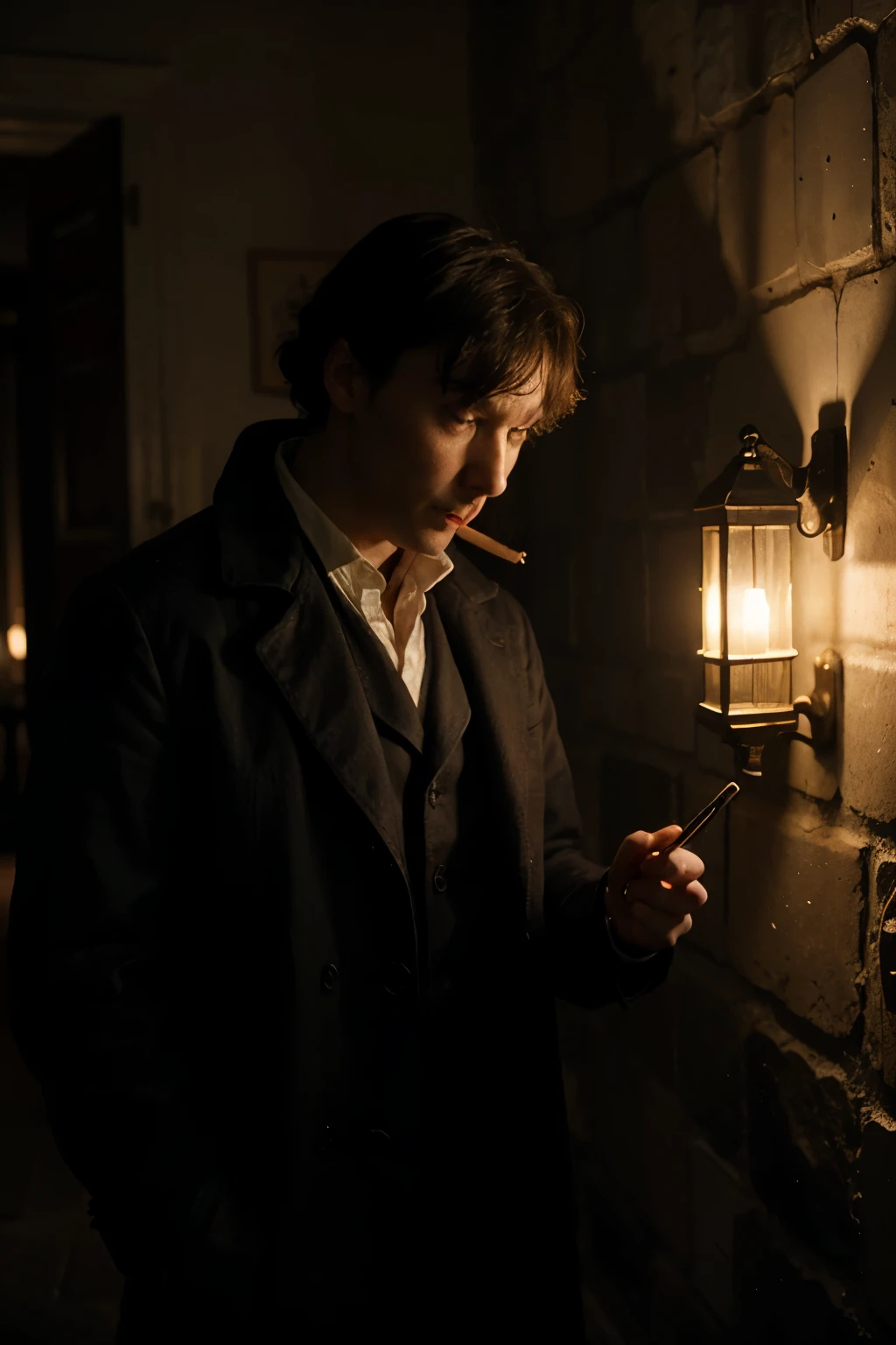 The dectetive sherlock holmes, in The dark solving a case