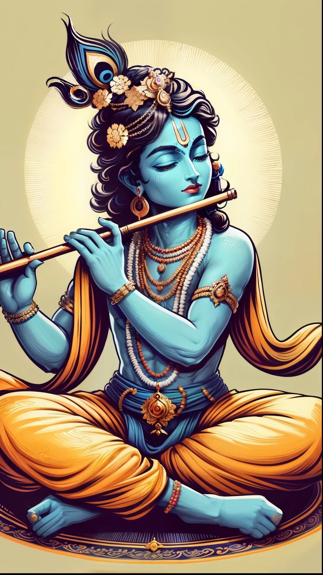 a cartoon drawing of a man playing flute, indian god, the god of music, hindu aesthetic, ✏️🎨, fanart, masterful composition!!!, hindu art, attractive male deity, hindu god, patron saint of 🛸🌈👩🏾, detailed fanart, stylish deity, inspired by Sunil Das, official fanart, portrait shot, indian art, from ramayan, hinduism
