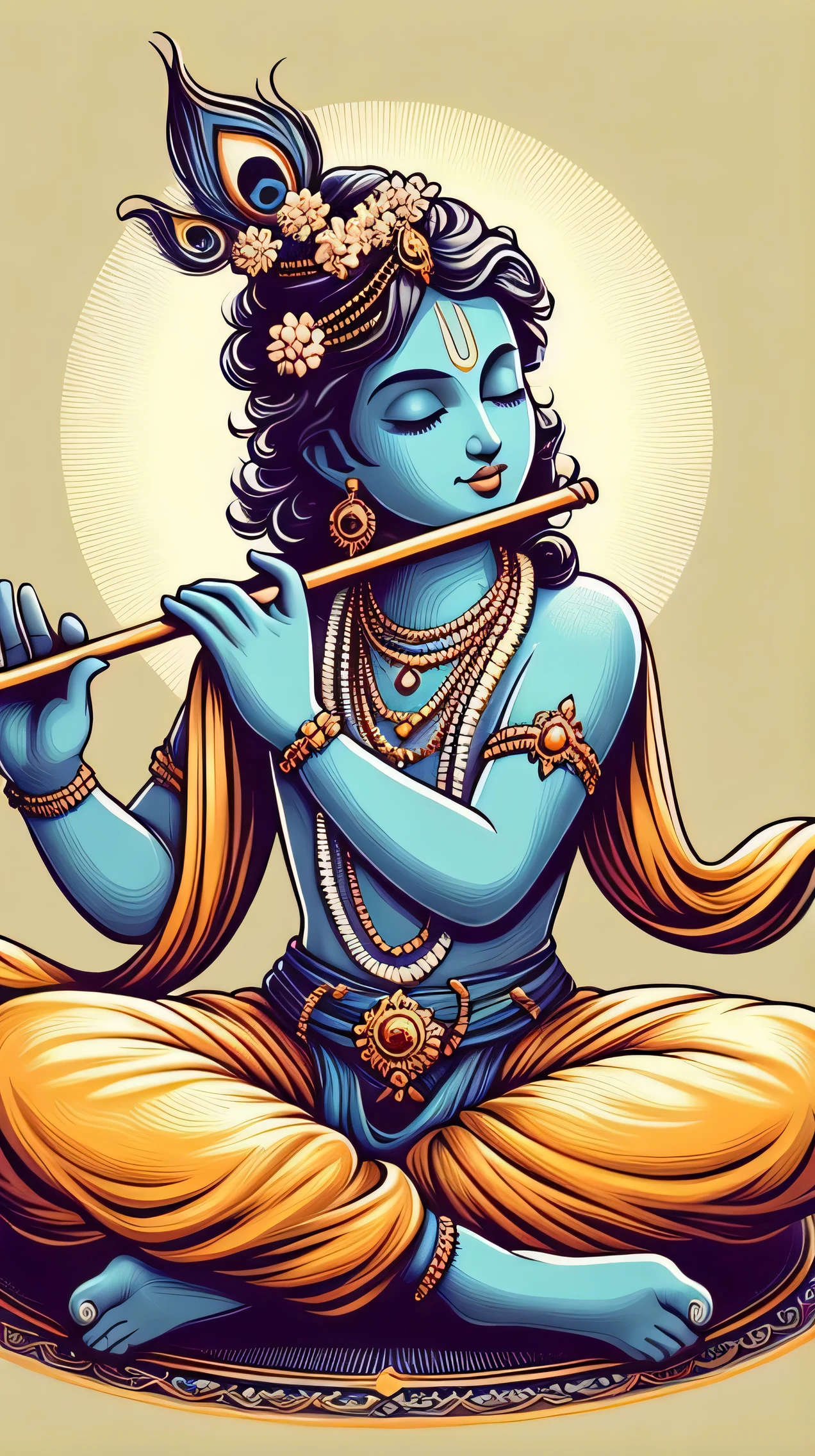a cartoon drawing of a man playing flute, indian god, the god of music, hindu aesthetic, ✏️🎨, fanart, masterful composition!!!, hindu art, attractive male deity, hindu god, patron saint of 🛸🌈👩🏾, detailed fanart, stylish deity, inspired by Sunil Das, official fanart, portrait shot, indian art, from ramayan, hinduism