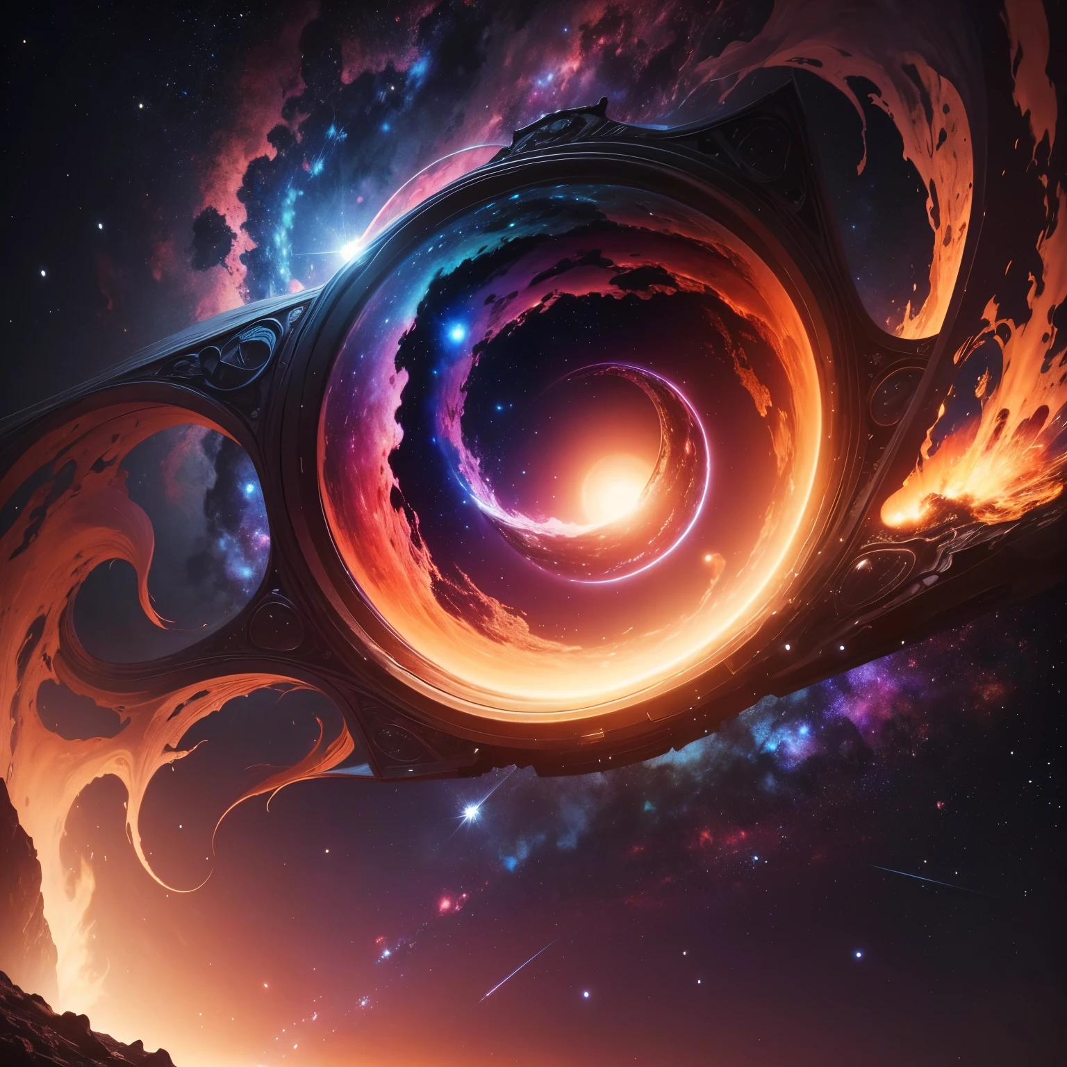 (best quality,4k,8k,highres,masterpiece:1.2),ultra-detailed eye of the universe,majestic colorful nebula,vibrant neon colors,intricate shapes,stars and huge planets in the background,cosmic explosion,celestial energy,