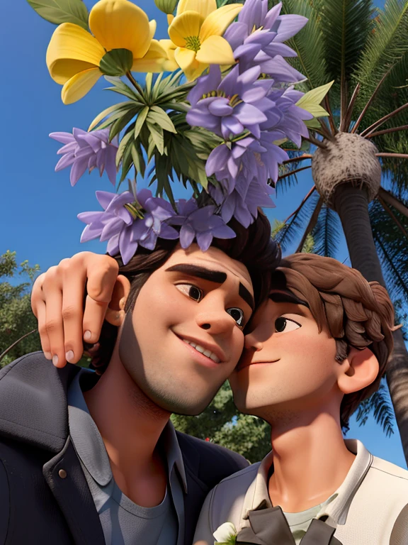 Dois homens em um campo de flores