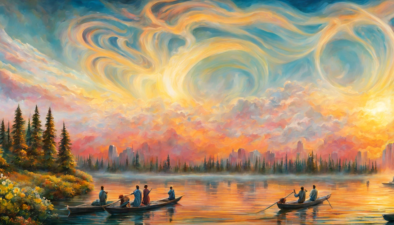 (((masterpiece))), (((best quality))), (very detailed),((ultra-detailed)), (best picture) , (aura colors) imagine a soft, calm, tranquil atmosphere with 9d beings