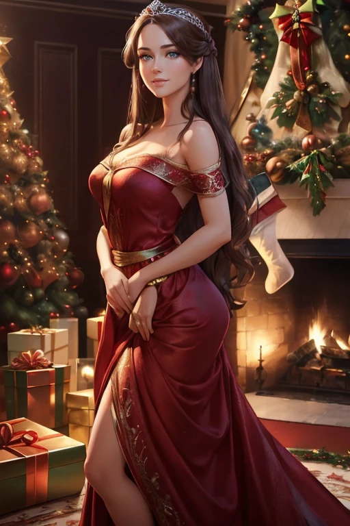1个Giant Breast Girl,Elise, (Christmas dresses),jewely,fashionably_Tattooed with,鎖骨,gigantic cleavage breasts,tmasterpiece, Best Picture Quality,of a real, Detailed pubic hair,8K,number art,Detailed pubic hair头发,full bodyesbian,