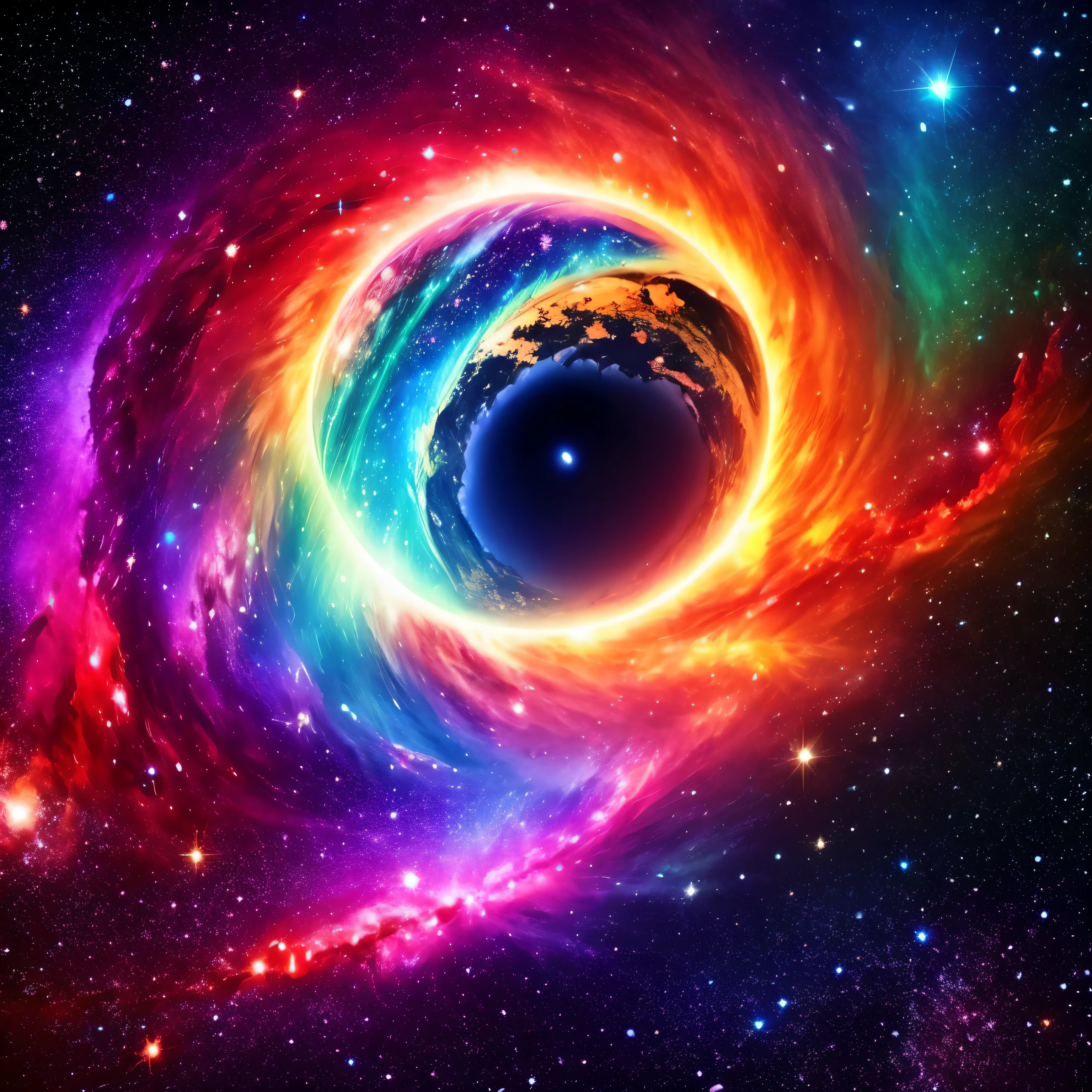 (best quality,4k,8k,highres,masterpiece:1.2),ultra-detailed eye of the universe,majestic colorful nebula,vibrant neon colors,intricate shapes,stars and huge planets in the background,cosmic explosion,celestial energy,