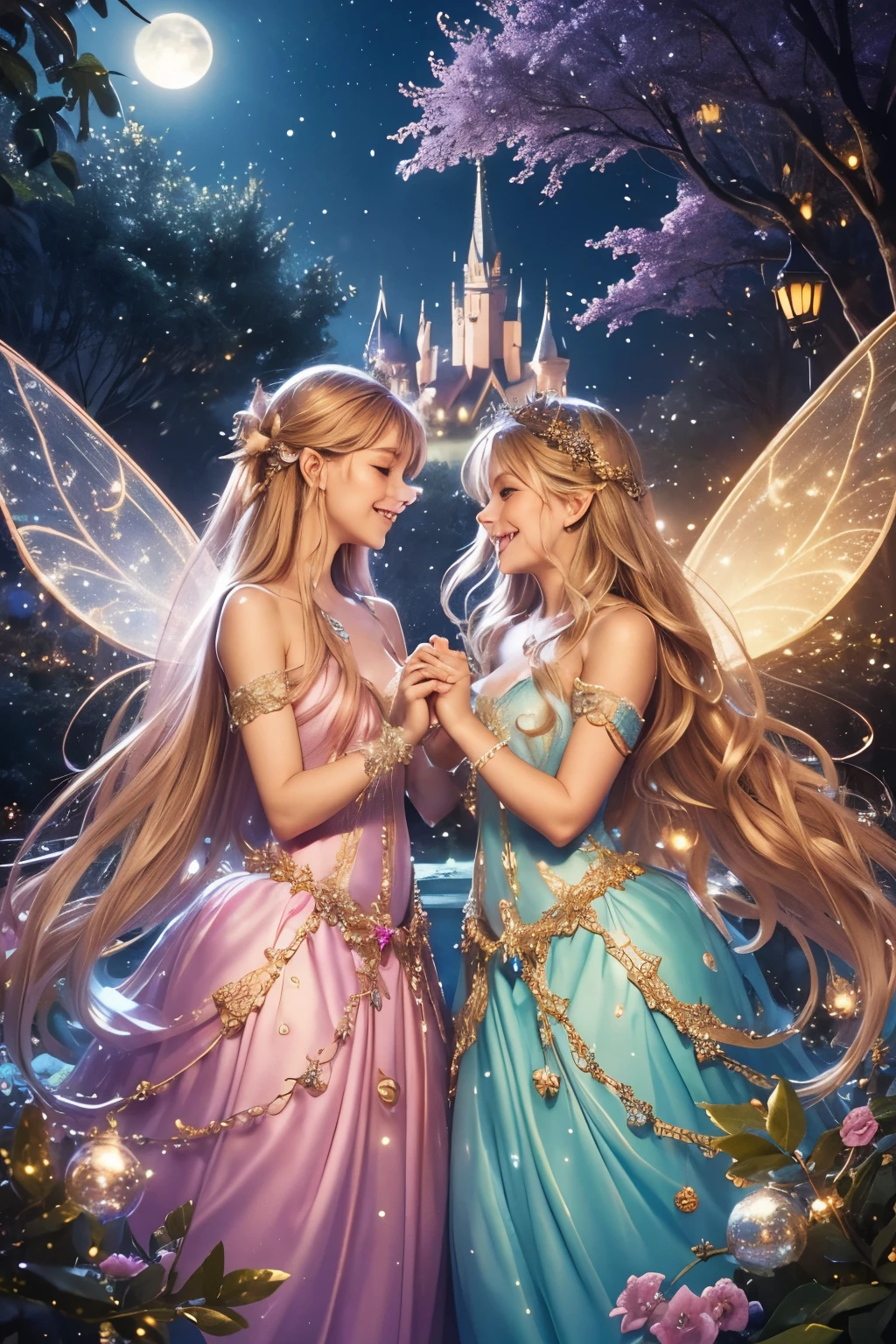 best quality,ultra-detailed,realistic,artistic,impressive,creative,Christmas tree made of fairies,detailed and delicate fairies,beautiful glowing fairies,shimmering magical tree fairies,dreamlike festive scene,fairies with sparkling wings,magic-filled Christmas,joyful and enchanting atmosphere,golden fairy lights,peaceful and serene,soft and warm color palette,fairyland wonderland,fantasy and whimsical,magical ambiance and fairy dust,sparkling ornaments and decorations,happy and cheerful fairies,snowflakes gently falling from the sky,mystical and ethereal,fairies holding hands and dancing in unity,colorful costumes and tiaras,sparkling stars and moonlight,celebration of love and light,mesmerizing and enchanting,joyous laughter and twinkling eyes,unity and harmony,festive and vibrant,laughter and happiness filling the air,glowing fairies spreading magic and positivity