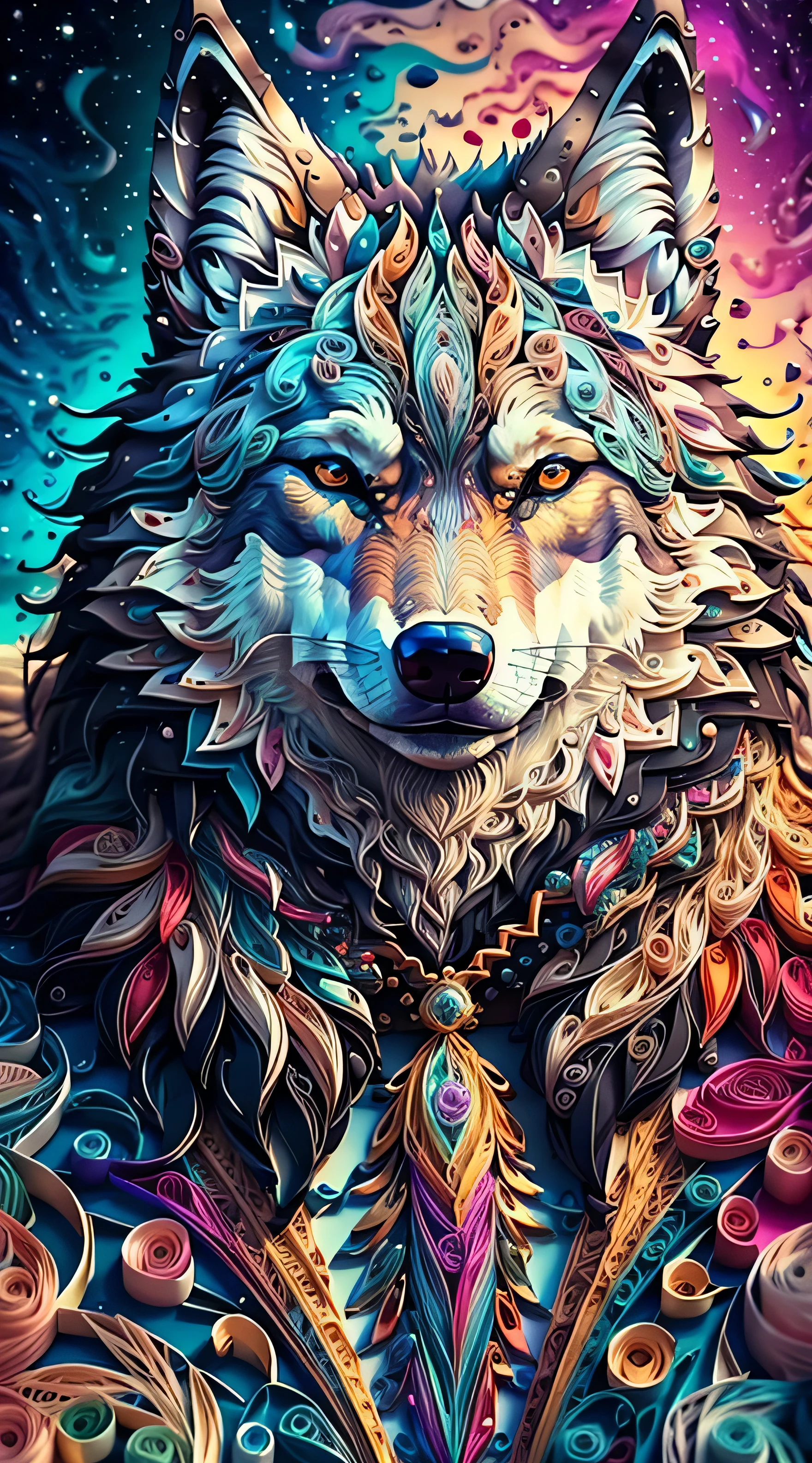 wolf, multi dimensional quilling , art, chibi,
yang08k, beautiful, colorful,
Masterpieces, top quality, best quality, official art, beautiful and aesthetic,((8K ultra realistic))