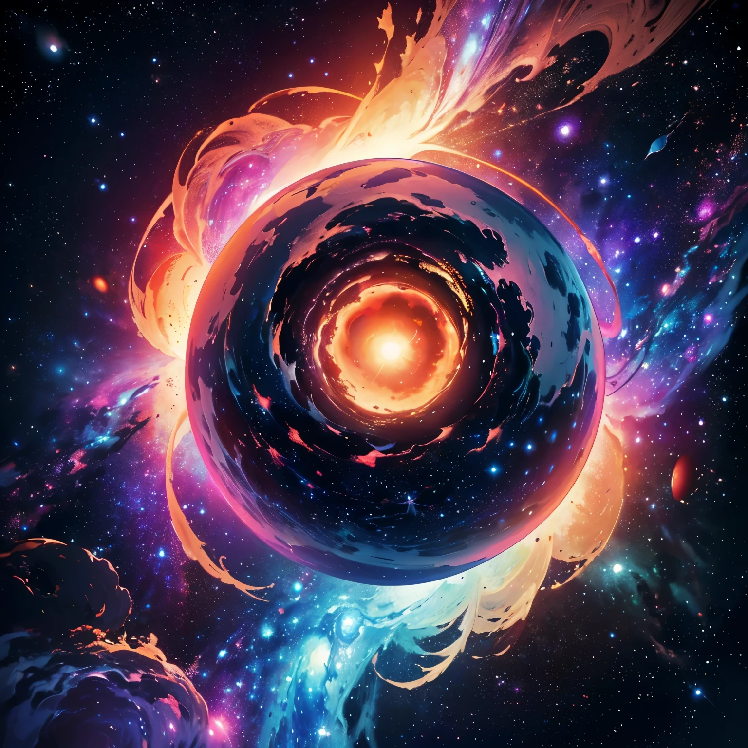 (best quality,4k,8k,highres,masterpiece:1.2),ultra-detailed eye of the universe,majestic colorful nebula,vibrant neon colors,intricate shapes,stars and huge planets in the background,cosmic explosion,celestial energy,