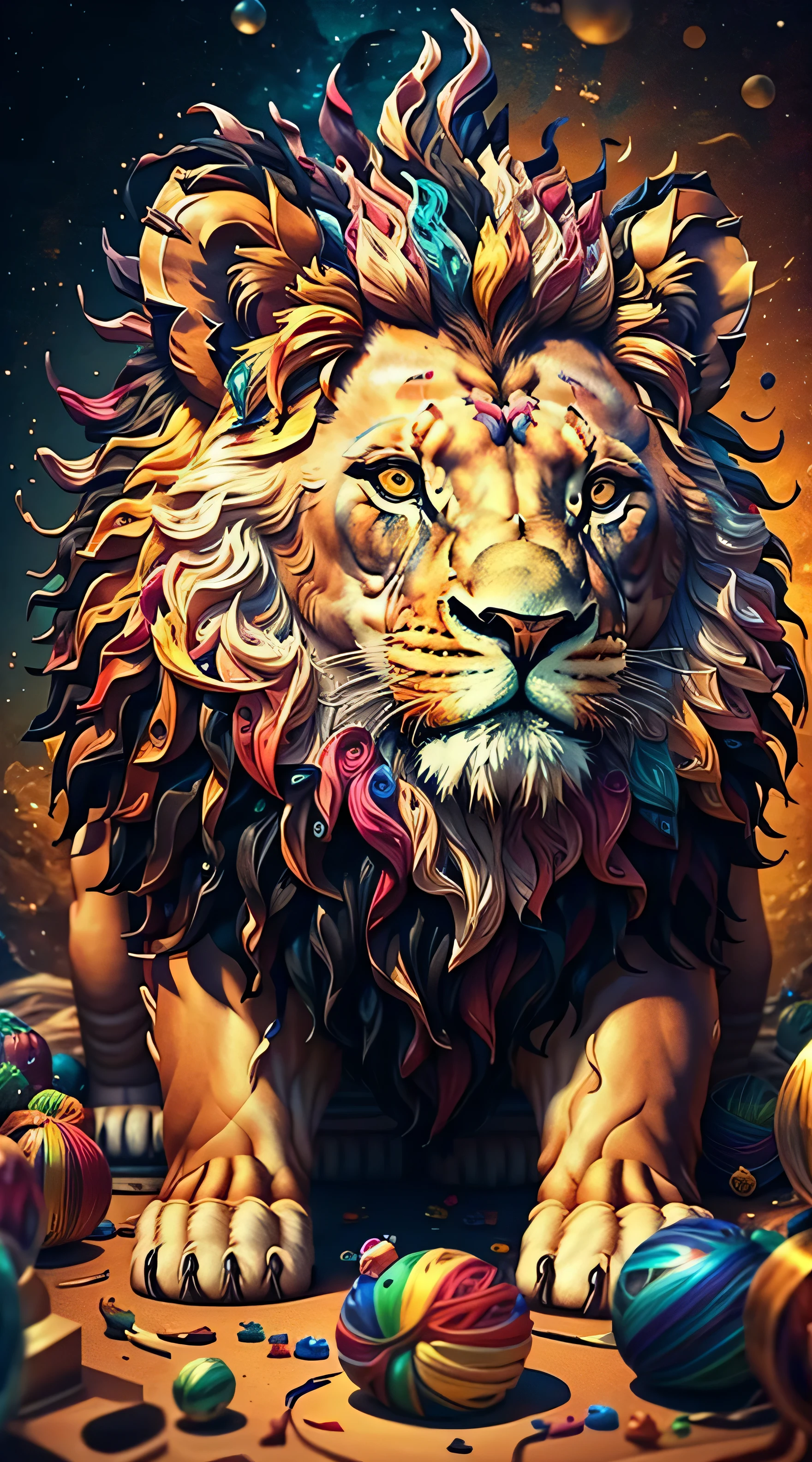 lion, multi dimensional quilling , art, chibi, yang08k, beautiful, colorful, Masterpieces, top quality, best quality, official art, beautiful and aesthetic,((8K ultra realistic))