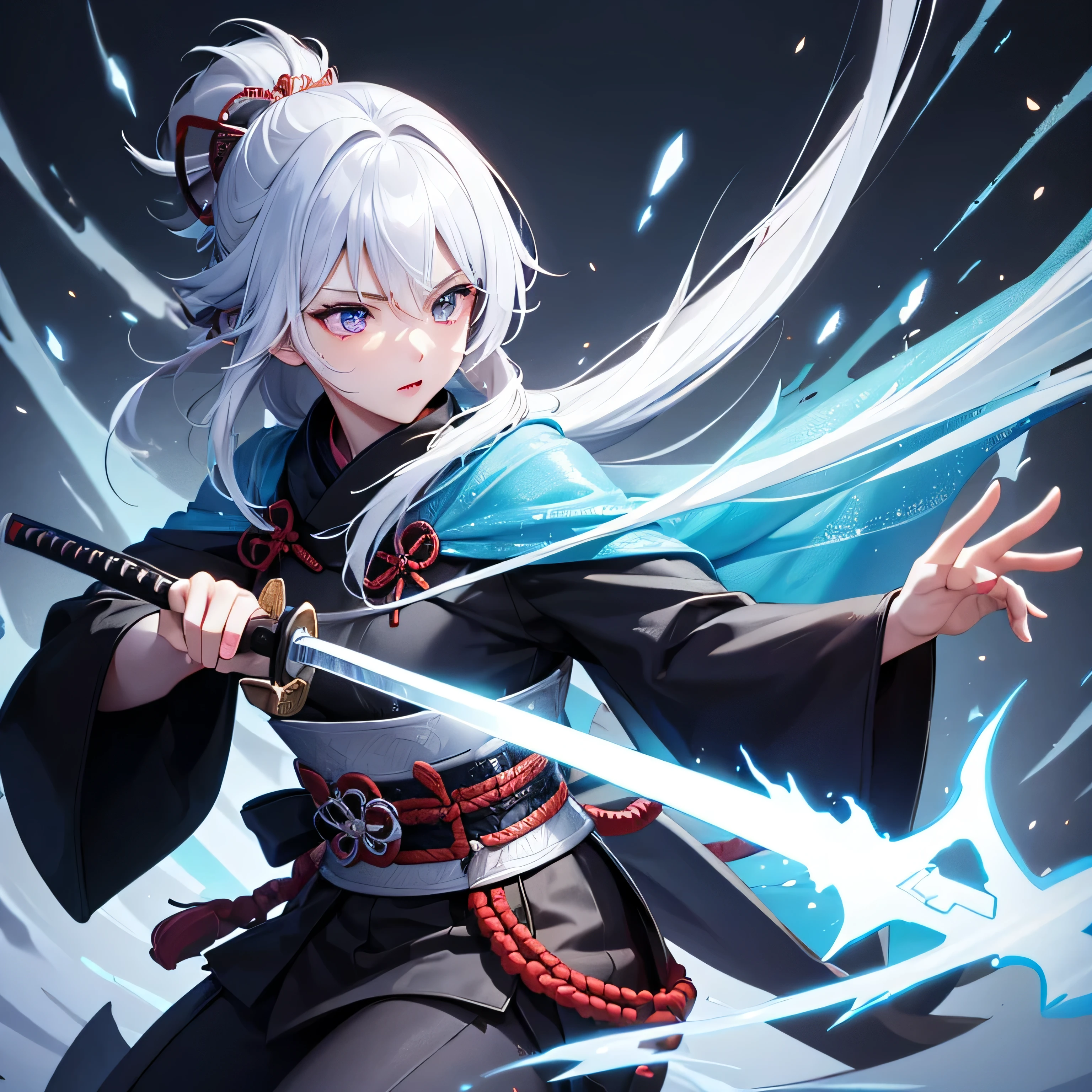 Samurai using ice flaming katana