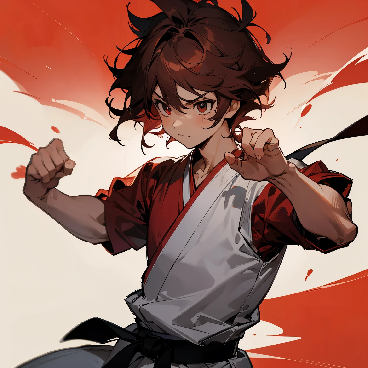 muscular, Crimson Brown Hair , Messy Hair , Male , Karate Gi , Small Dojo Background