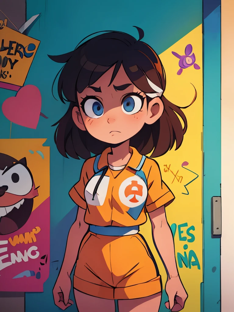 (La mejor calidad), Obra maestra, Extremely detailed 8K uniform CG illustration, color alto, extremely color alto saturation, Todos los colores profundizados, pintar, Arte del graffiti, center composition, Luz y sombra extremadamente detalladas, Muro de graffiti, wall pintared bright, 1 chica graffiti 1 chica mirando a la pared, Cara y ojos extremadamente detallados, Cabello de longitud media, Ropa deportiva, Nubes de colores