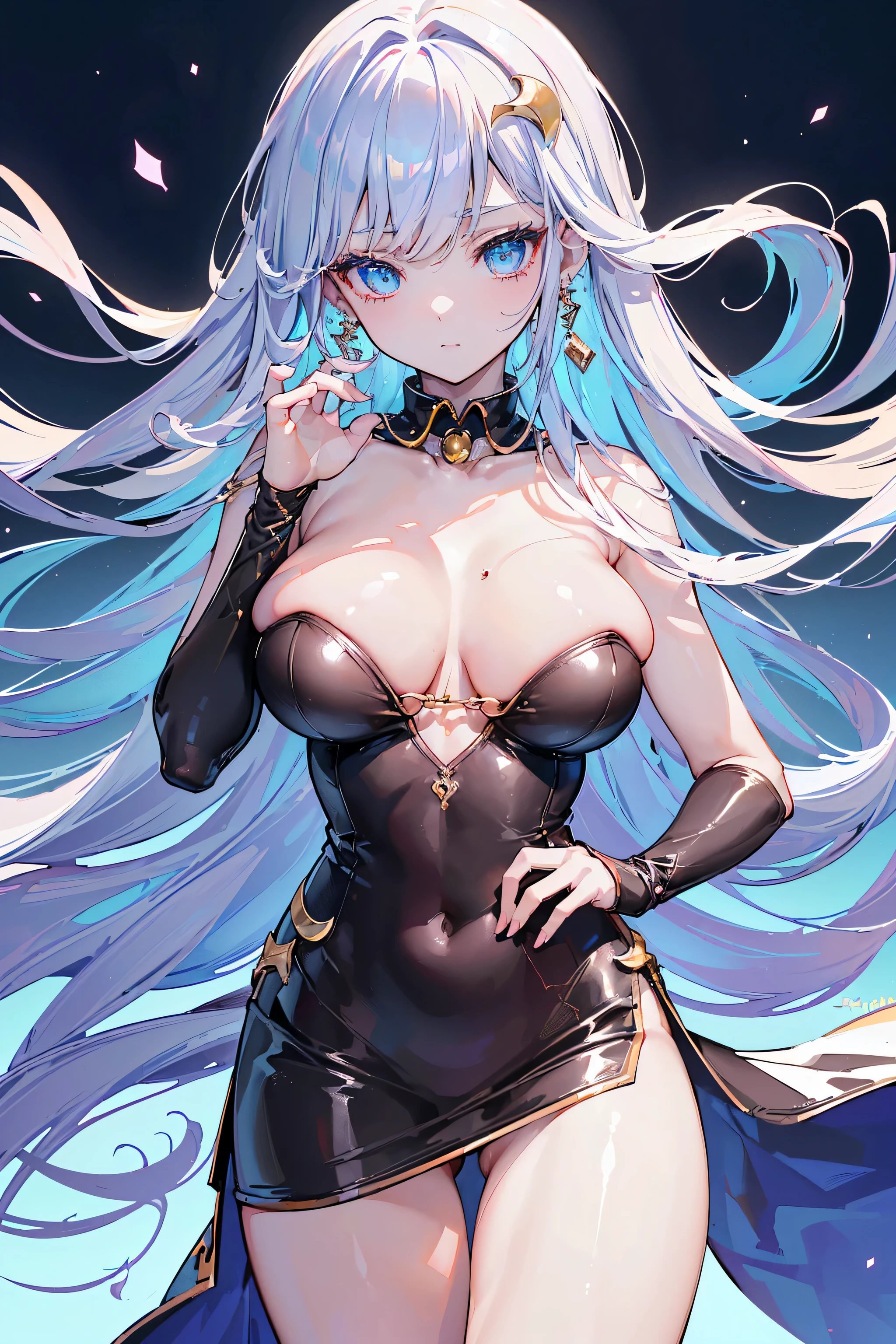 {((Anime, op art, profondeur de champ, Flou de mouvement, glowing light, UHD, retina, Masterpiece, ccurate, anatomiquement correct, textured skin, Super detail, high details, High quality, award winning, Best quality, high resolucion, 16k))} . | {((HuTao, coiffure de dame noble, Beaux yeux detaillés, G-sein, clivage, joyeux))} . | {((corps sexy, beau collier en cuir bijou detaillé, crescent earrings))} . | {((Grand angle, sein conscient, Haut du corps, (Parfait_doigts:1.0), (Parfait_jambes:1.0), mieux_mains, plus_detail))}