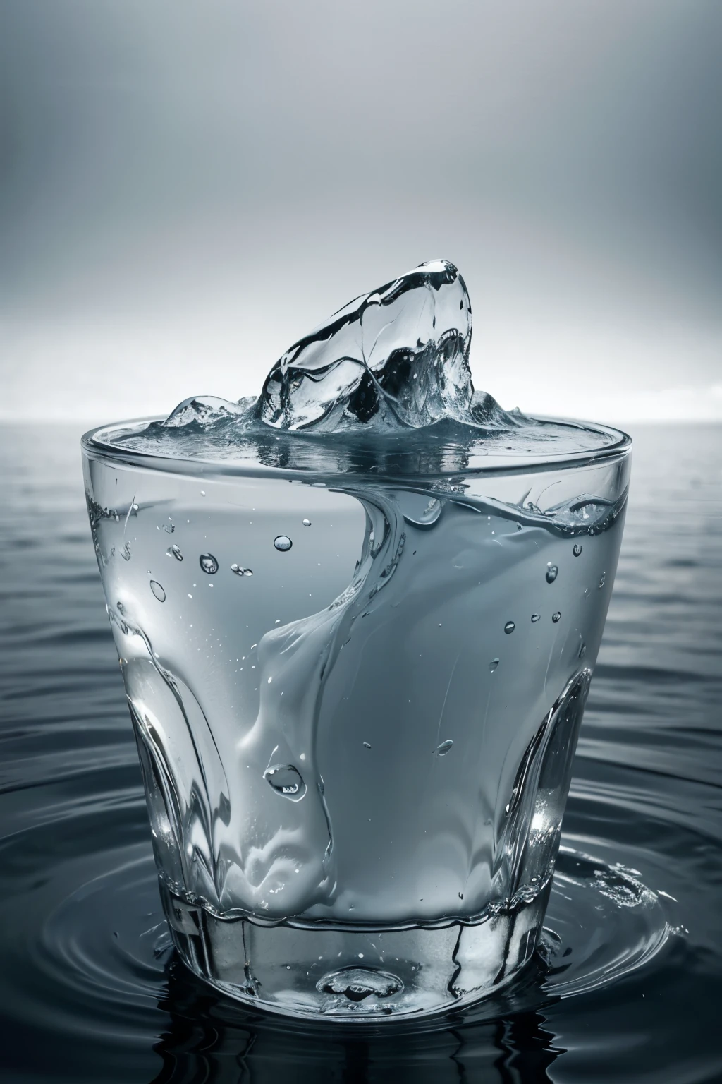 "Exploring Elegance: Crie uma imagem artificial surpreendente! Sharp objects stick out near running water, capturing the harmony between the sharpness of objects and the fluidity of water and ice