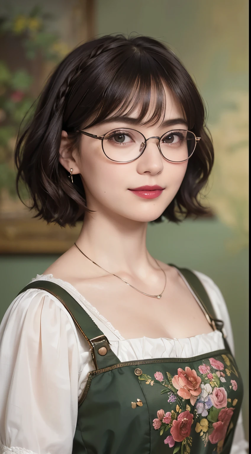 138
(a 20 yo woman,drawing a self-portrait), (A hyper-realistic), (high-level image quality), ((beautiful hairstyle 46)), ((short-hair:1.46)), (Gentle smile), (brest:1.46), (lipsticks), (Wearing glasses), (murky,wide,a room), (florals), (an oil painting、Rembrandt)