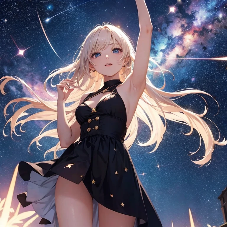 A sky full of bright and beautiful stars, falling stars, masterpiece