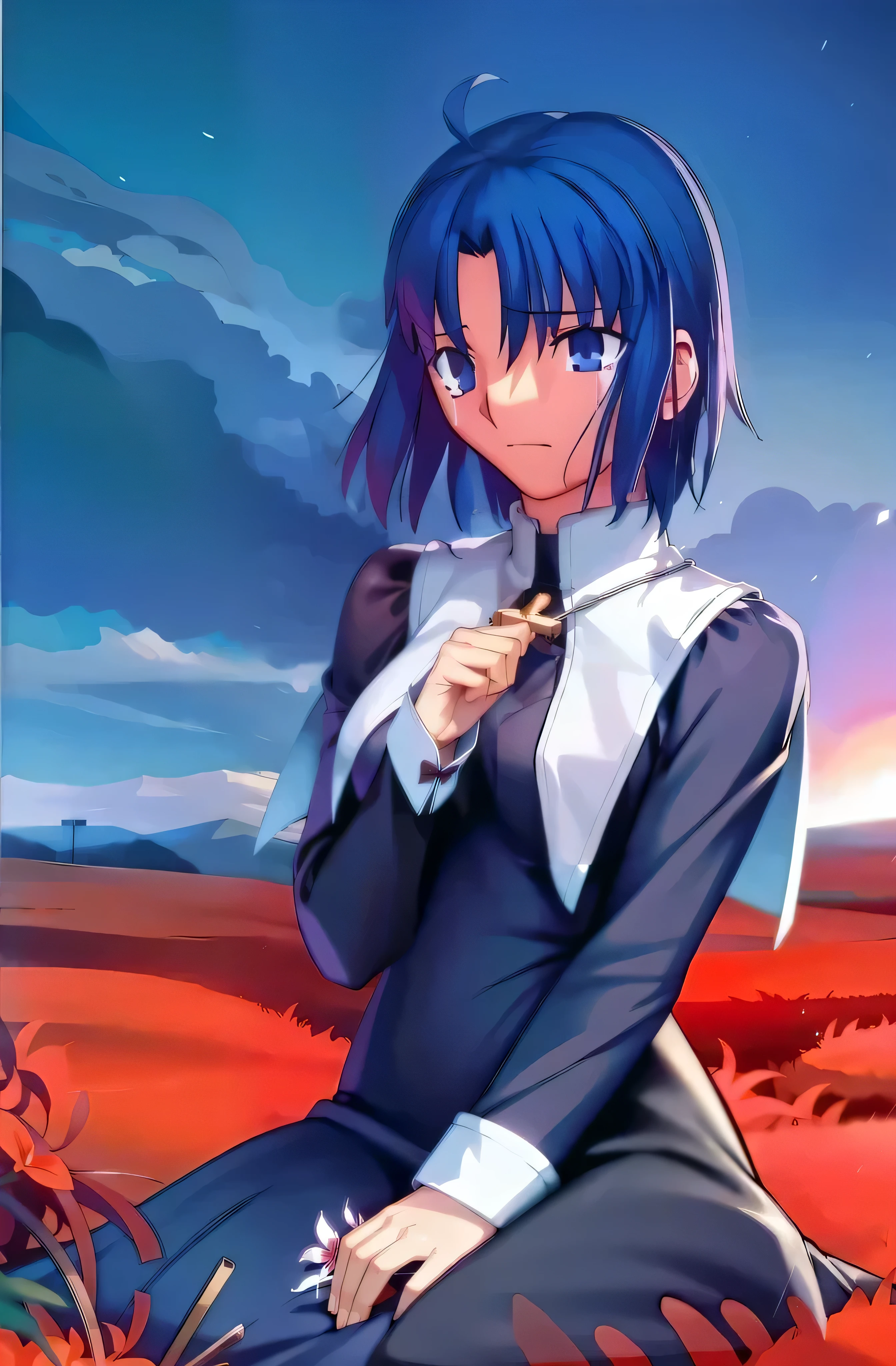 ciel_(tsukihime), Best quality, masterpiece, high resolution, long sleeves black dress, nun,