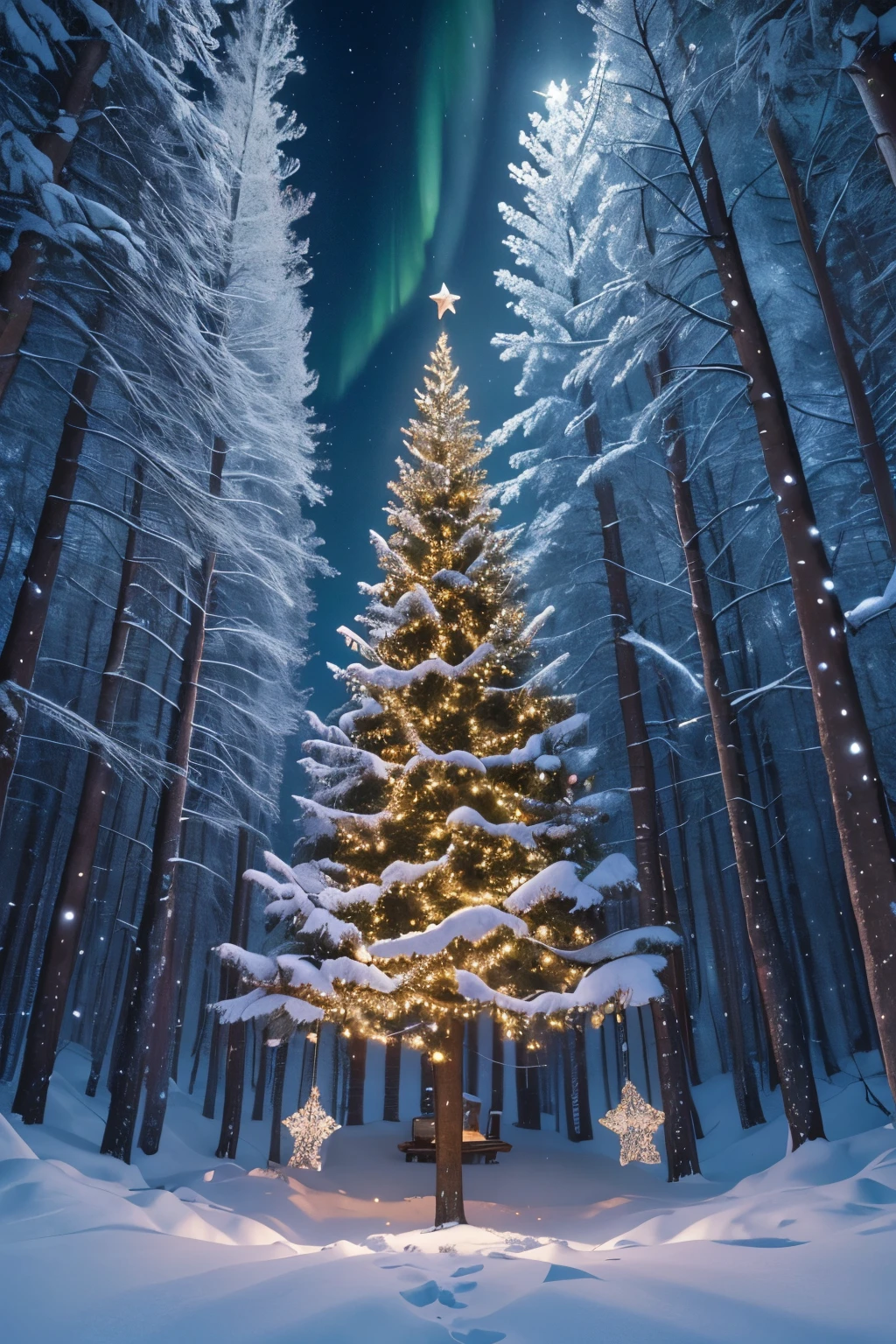 (best quality,4k,8k,highres,masterpiece:1.2),ultra-detailed,realistic,photorealistic:1.37,fairy christmas tree,dreamy forest,fantasy atmosphere,sparkling lights,enchanted foliage,warm and cozy,soft and magical,glowing ornaments,majestic tree,delicate branches,shimmering star,dancing fairies,whimsical decorations,mystical ambiance,merry and bright,happy holiday spirit,festive colors,joyful celebration,celestial beauty,twinkling lights,joyous moments,glimmering treetop,peaceful calm,snowy landscape,crisp winter air,frosty breaths,magical snowflakes,delightful surprises,dazzling wonders,storybook vibe,ethereal glow,gentle snowfall,cosy magic,captivating charm,winter wonderland,celestial magic,magical aurora,serene moonlight,soft glow of candles,delightful ornaments,frosted branches,celebrations in the air