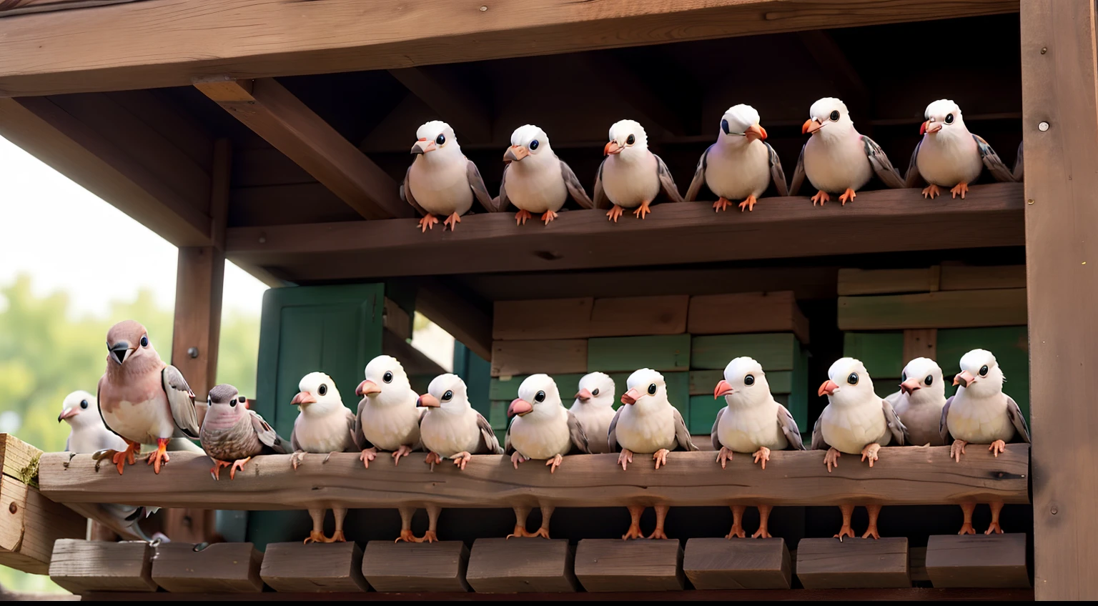 20 pigeons are brooding inside a pigeon loft
