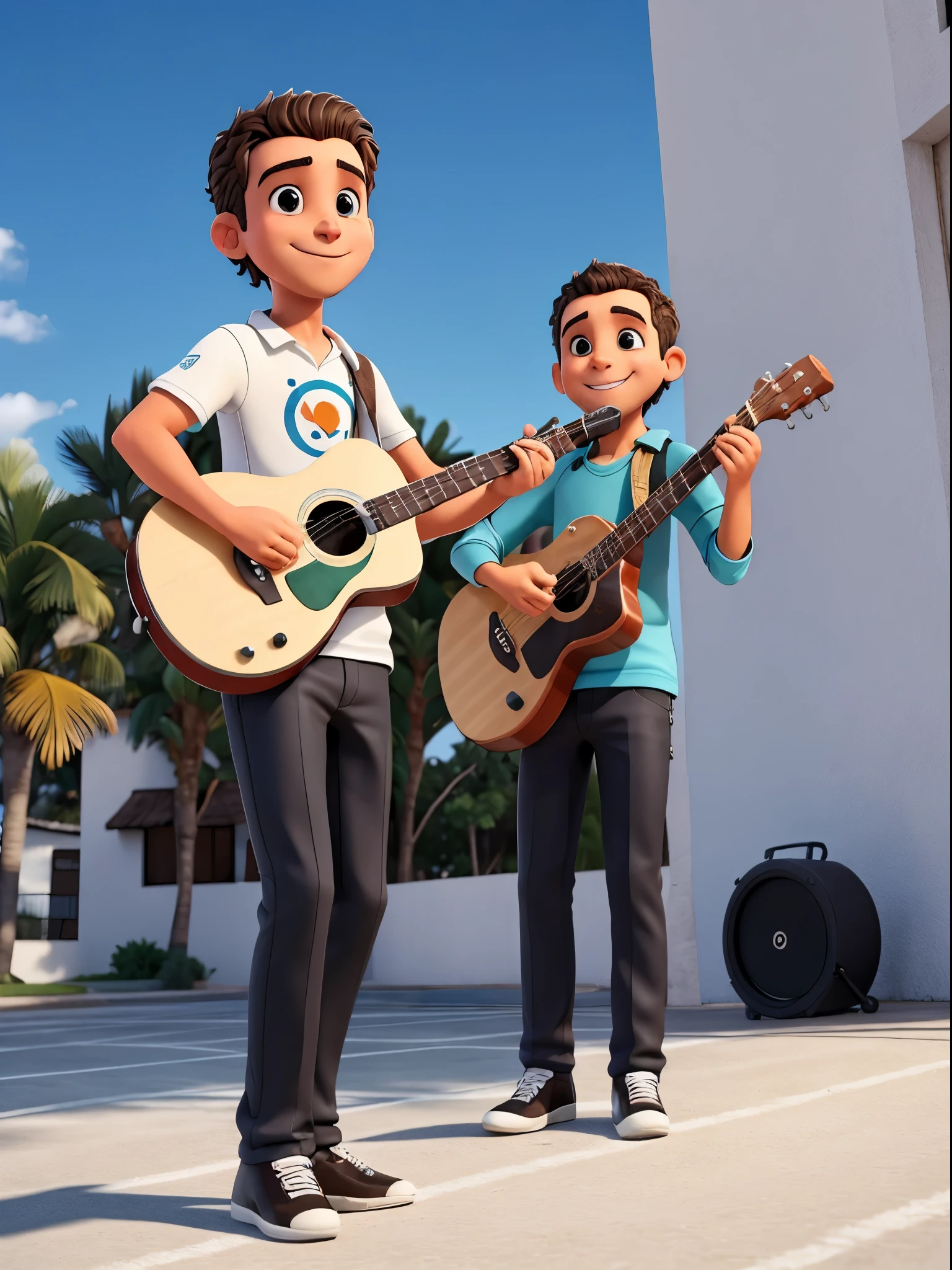1masculino, baixo ,ruivo e branco tocando feliz o seu instrumento clarone baixo preto