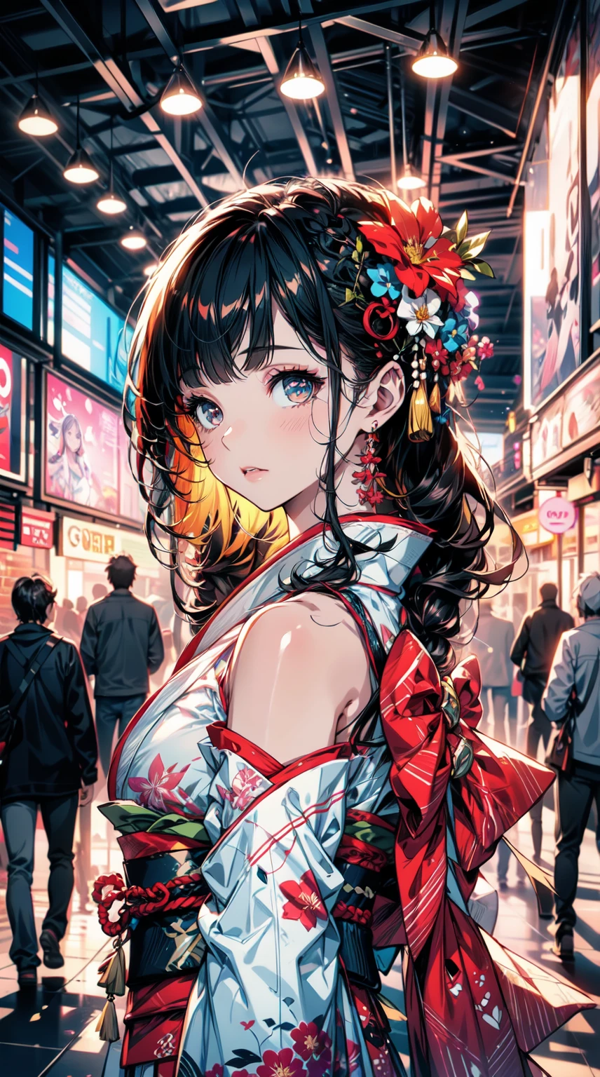 arafed woman in a kimono with flowers on her head, beautiful digital artwork, beautiful digital illustration, beautiful digital painting, gorgeous digital painting, artwork in the style of guweiz, photorealistic anime girl render, smooth anime cg art, beautiful digital art, great digital art with details, stunning digital illustration, detailed digital anime art, render of april, beautiful anime portrait