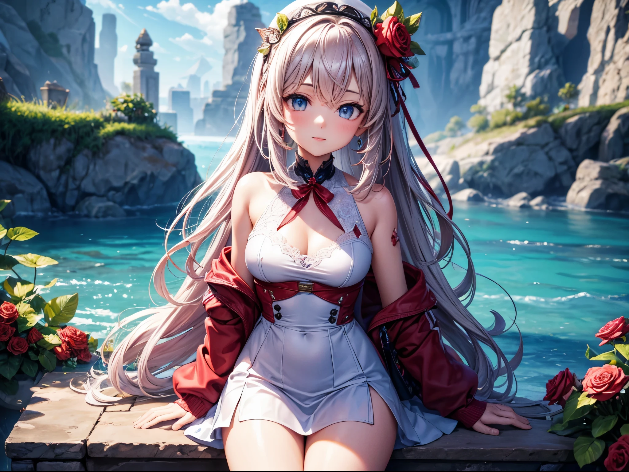 Transport the viewer to a virtual oasis where Cupid navigates through a landscape of digital 3D hearts and roses, surrounded by fractal data streams that embody the interconnectedness of love