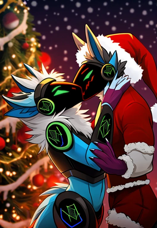 Protogen, furry, couple, kissing, christmas