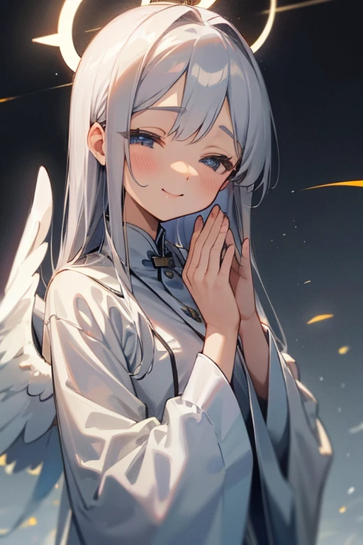 A silver lining、beautiful angel、halloween、pray、Calm and dreamy background、gently smiling、The halo