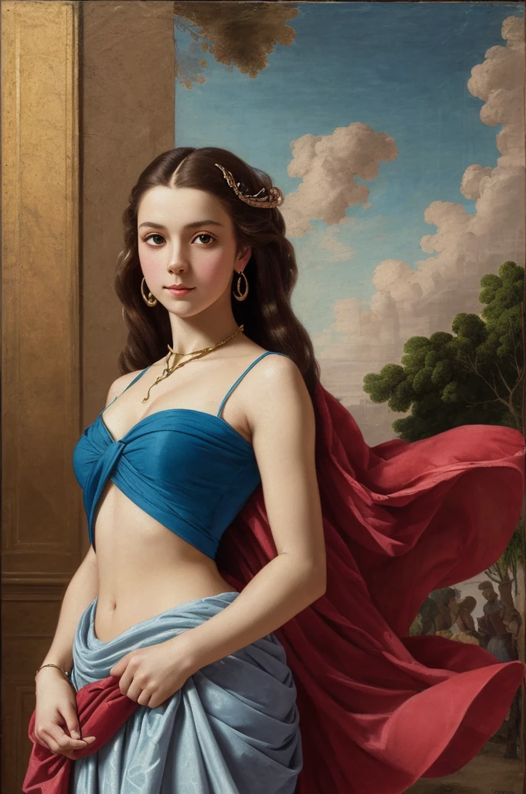 full-length portrait: Young Irina ((style of Giovanni Tiepolo)), oil painting, colourful, 極端なディテール, ((tmasterpiece)), Complex key, ((Single Shot)), Impression, perspective, 8K