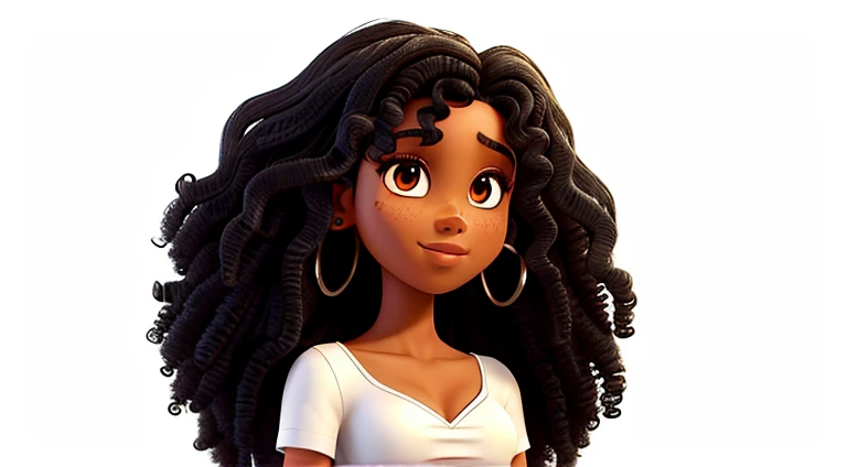 araffe woman with long curly hair wearing a white bra top, black young woman, curly middle part haircut, young black woman, sza, beautiful city black woman only, wavy hair spread out, a black man with long curly hair, long black curly hair, photo of a black woman, with textured hair and skin, she has olive brown skin, detailed flawless face