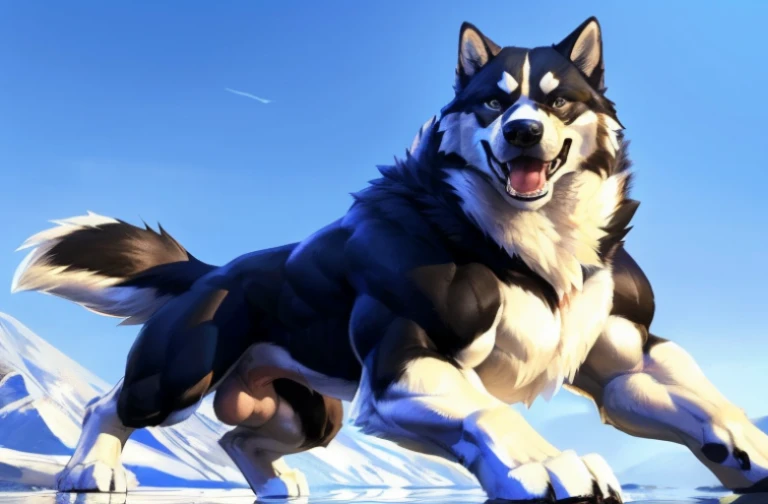 muscular feral alaskan malamute posing for the camera, laying on floor, (white fur, black fur:1.1). 4k, high resolution, best quality, perfect colors, perfect shadows, perfect lighting, posted on e621, furry body, (feral body, feral dog, quadruped dog, forelegs, hindlegs:1.05), alaskan malamute, solo, male, , very masculine, (very muscular feral, buff feral, biceps, strong legs, muscular legs, heavyweight, thick build:1.3), (anthro pecs, large pecs, strong chest:1.4), correct anatomy, (photorealistic fur, detailed fur, epic, masterpiece:1.2), (winter background), sexy shadowy Taran Fiddler, by vorusuarts, by Traver009), (detailed eyes:1.2), impressive physique, confident pose, strong pose, serious face, open mouth, tongue, proud, looking at camera, strong chest, (full body:1.4), (shiny muscles:1.1), short fur, veins, raised chest, taut muscles, from the back, testicles, balls, anus, cum dripping, panting, big dog, big dog dick
