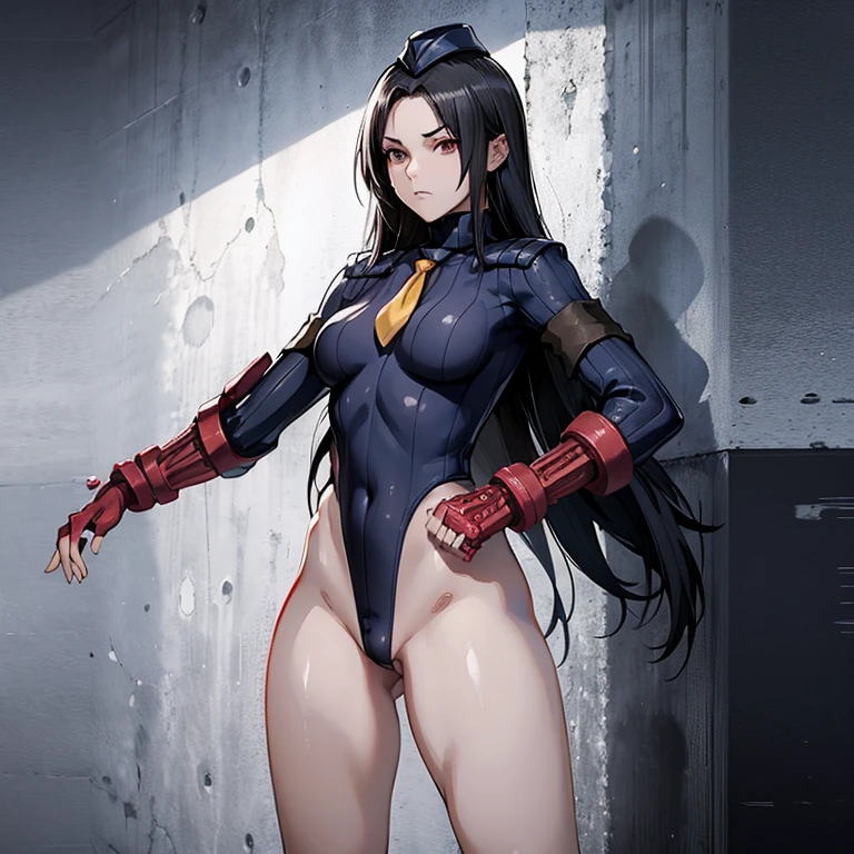 ultra-detailed, Explicit, Beautiful body, Beautiful Nose, Beautiful character design, perfect eyes, perfect face, ultra highres, 4K, beautiful legs, perfect legs, Nice hands, Perfect hand, Masterpiece, Best Quality, Highly detailed, illustration, absurdres, street fighter, doll suit, shadaloo doll, dollsuit, girls, multiple girls, expressionless, blank eyes, looking at viewer, red gloves, emotionless, black latex, corrution, mind control, female combatant, full body, hypnotized, unhappy trance, full body suit, ribbed bodysuit, obey, perfect female body, extremely glossy latex, hypnosis, hypnoLora, empty eyes, Mind control device, poses, brainwashed, submissive_pose, Slave, hat, necktie, belt, latex, garter belt, thighhighs, stand up straight, standing, standing at attention, Alma wade, F.E.A.R., black hair, red eyes, long hair