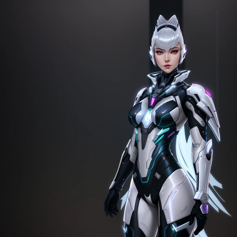 there is a woman in a futuristic suit holding a sword, pearlescent skin, cyberpunk pearl armor, sliver  color reflected armor, sharp silver armor fuchsia skin, photogenic details on armor, styled like ghost in the shell, glossy white armor, diverse cybersuits, of a beautiful female warframe, wearing futuristic armor, 8 k character details huge fake boobs