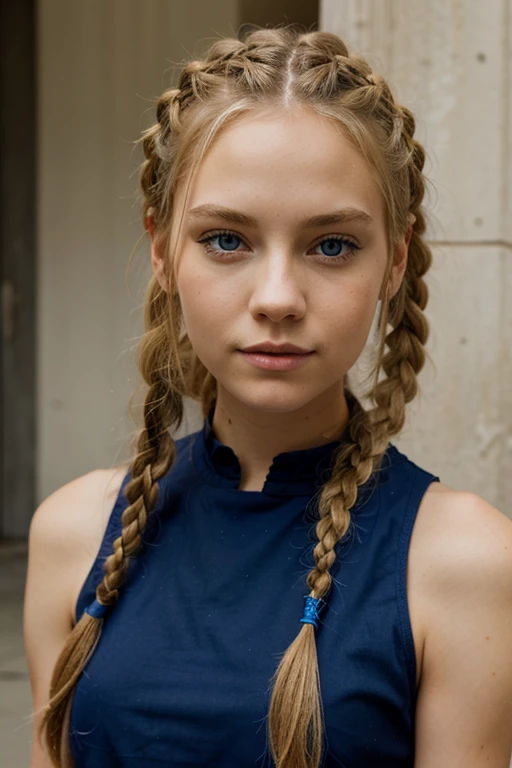 alternative girl, blonde, blue eyes, portrait, long hair, braids