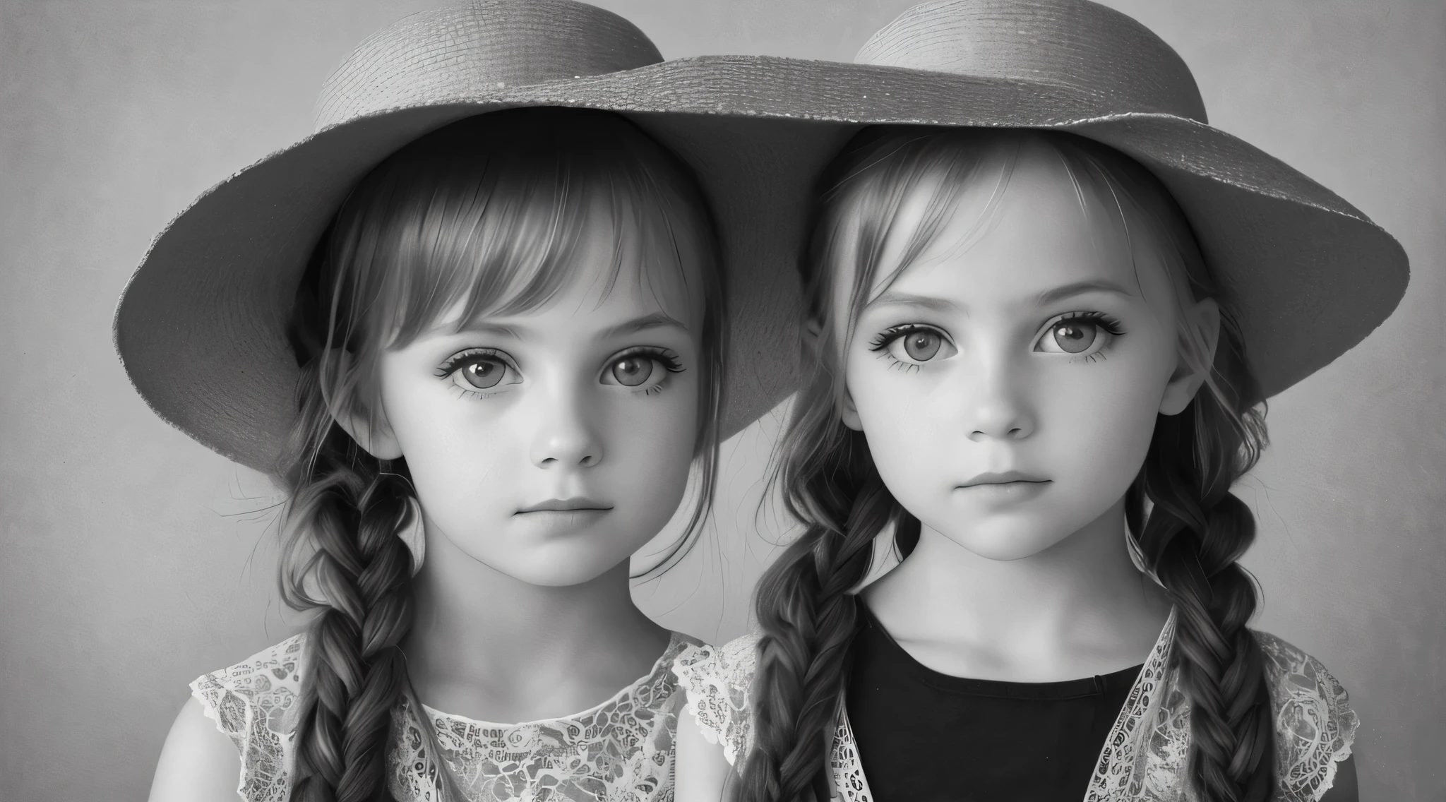 ((Masterpiece, Superb, Super Detailed, High Resolution)), solo, beautiful girl RUSSIAN CHILD IN BRAIDS, bright eyes, perfect eyes, 10 years, black and white gold theme, OF HAT.