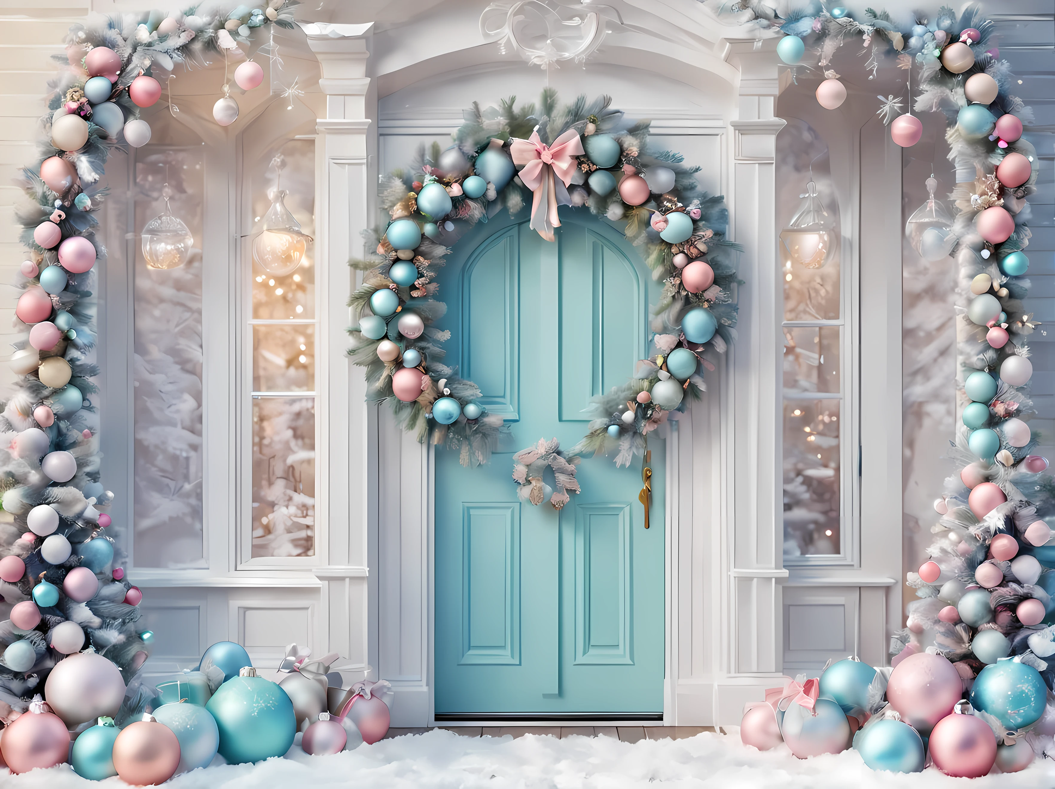 candy scenery in winter, Christmas lollipops, Christmas rods, door, pastel colors, Christmas
baubles, Christmas wreath, Christmas decorations, Christmas atmosphere, high resolution
4k,