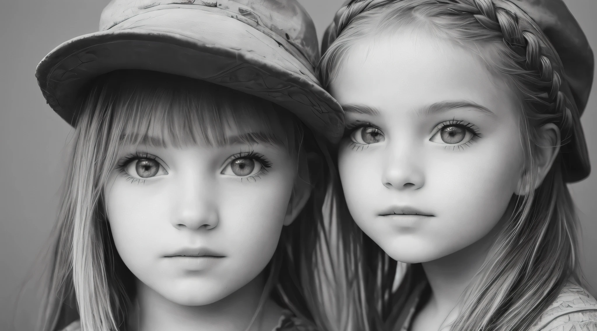 ((Masterpiece, Superb, Super Detailed, High Resolution)), solo, beautiful girl RUSSIAN CHILD IN BRAIDS, bright eyes, perfect eyes, 10 years, black and white gold theme, OF HAT.