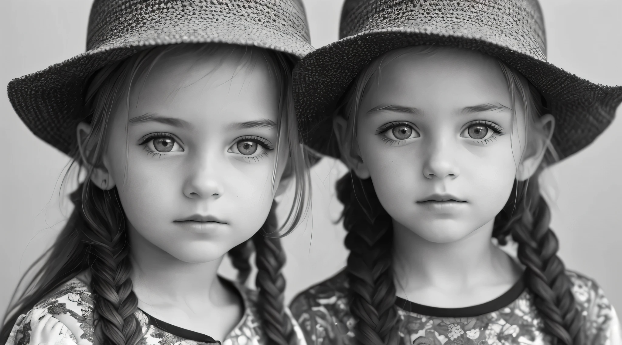((Masterpiece, Superb, Super Detailed, High Resolution)), solo, beautiful girl RUSSIAN CHILD IN BRAIDS, bright eyes, perfect eyes, 10 years, black and white gold theme, OF HAT.