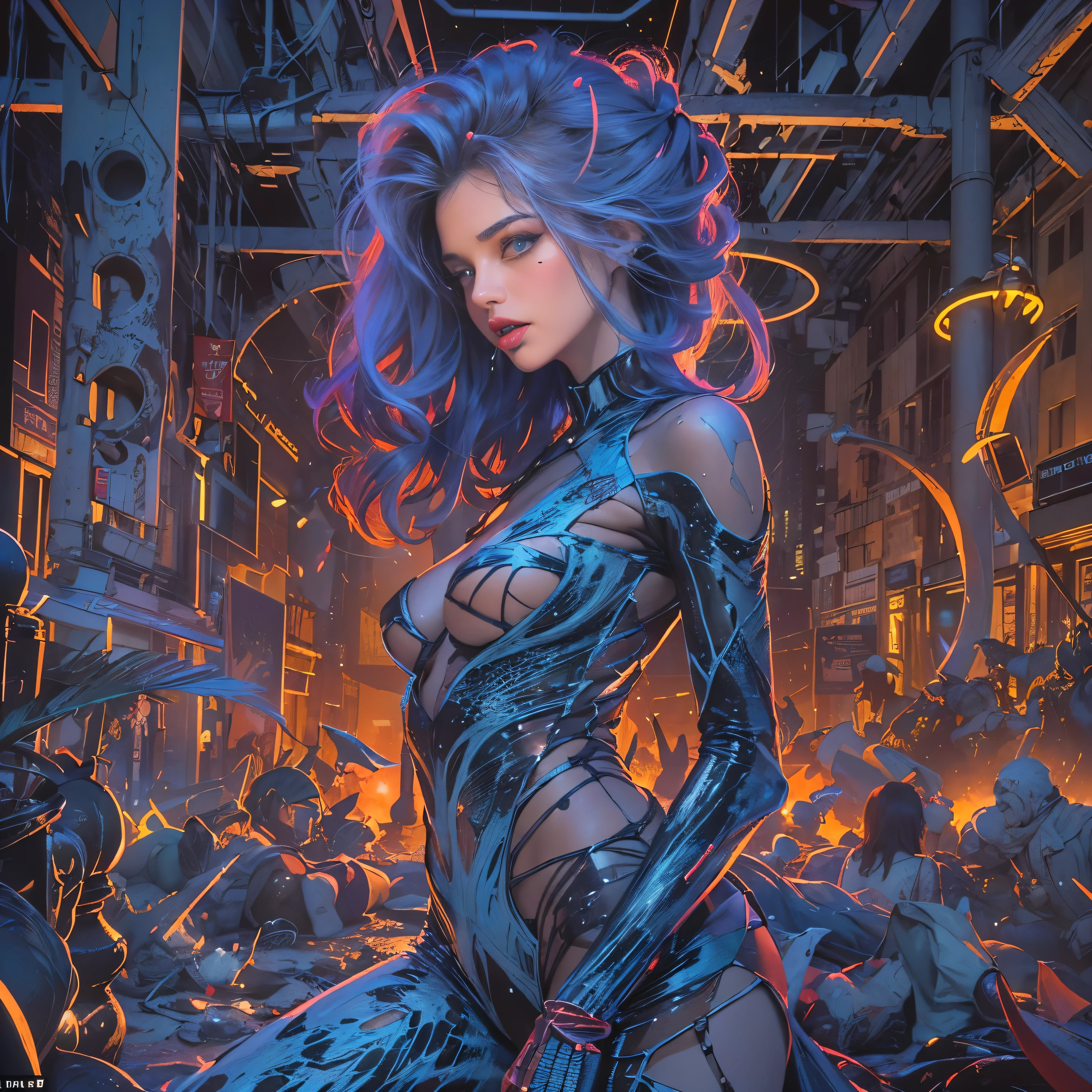 (((((Sensuality and mystery: (duas lindas mulheres morenas e loiras suando, olhos azuis e ????? grandes, corpo inteiro, roupas transparentes, view of the back, com uma bunda redonda, nu, Eles se beijam apaixonadamente, kiss from tongue to tongue, they are lying on a big round bed, )(folga de cama de seda vermelha)), ((blue neon nightclub lighting)), Nixeu e Sakimichan, Serafim Ahri KDA, lesbian kiss, inspired by Tim and Greg hildebrandt, Nick Silva e Ilya Kuvshinov, inspirado em Vincent Lefevre, Sakimichan e Frank Franzzeta,  8k lighting), Post apocalyptic,), h. r. estilo giger, gothic darkness, Invisible infrared), high Contrast, mistic), (profundidade), hyperornate Details), Kinetic lines and curves, diabo, (Cartaz de propaganda dos anos 1940), comic book superhero, (medium shot), scenecy), trending on ArtStation, electromagnetic