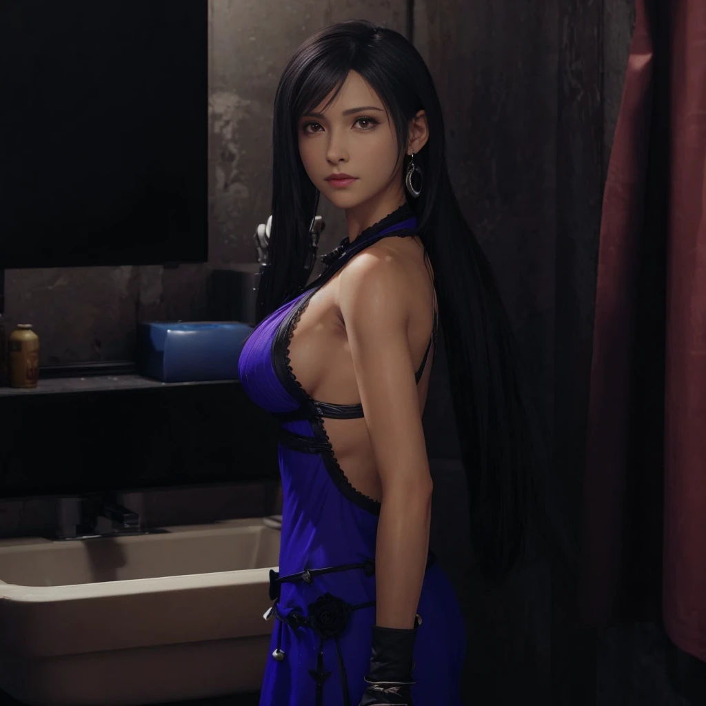 (best quality,ultra-detalhado),(Realistic:1.37),Tifa Lockhart, Rosto bonito e detalhado, maquiagem preta nos olhos, textura ultra realista, rosto delicado