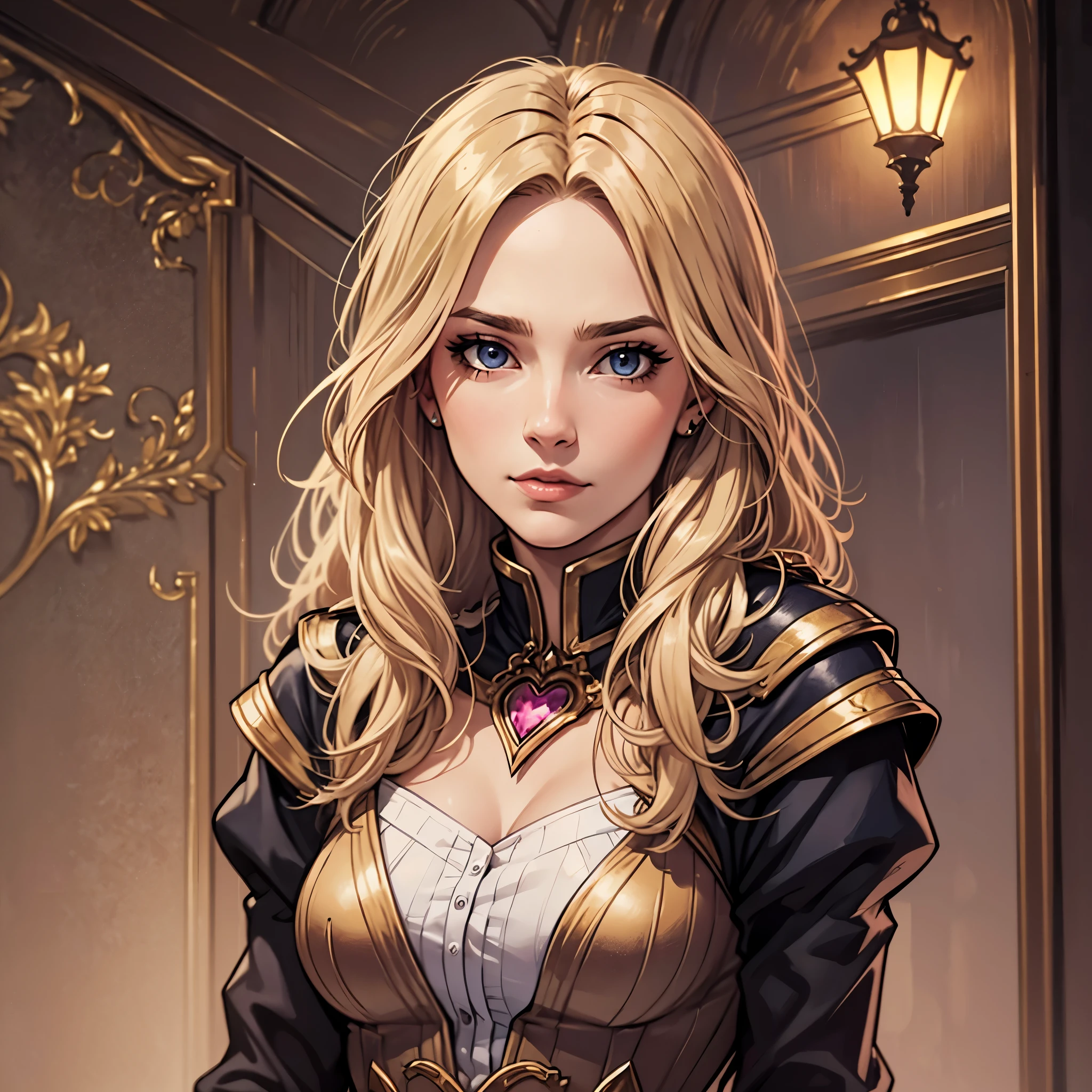 Noble blonde twenty years old female, European female, mage apprentice, fair but not beautiful, weak, determined, confident, bratty in a magic academy, digital drawing, roleplaying game, dirty, rough