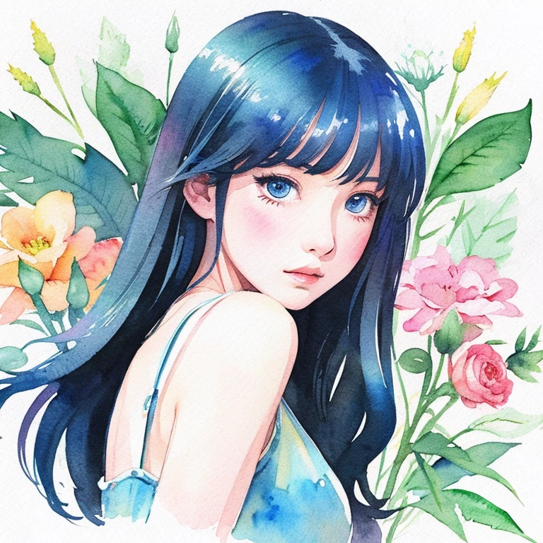 Illustration style、Soft touch、watercolor paiting、girl with