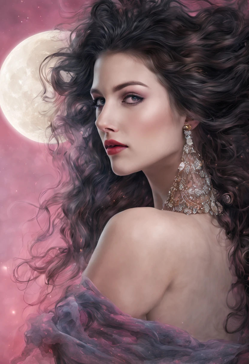 Gentle and beautiful woman, 全身照, Zart und sexy , charmantes ovales Gesicht, Augenbinde , rosa Lippen, kleine Nase, nackt , Fokussiertes Gesicht, Ultra-High-Definition, Super Details, im Schneidersitz sitzend, im Universum Schwebend , im Hintergrund ist Saturn ,der Mond , die Sonne , das Universum