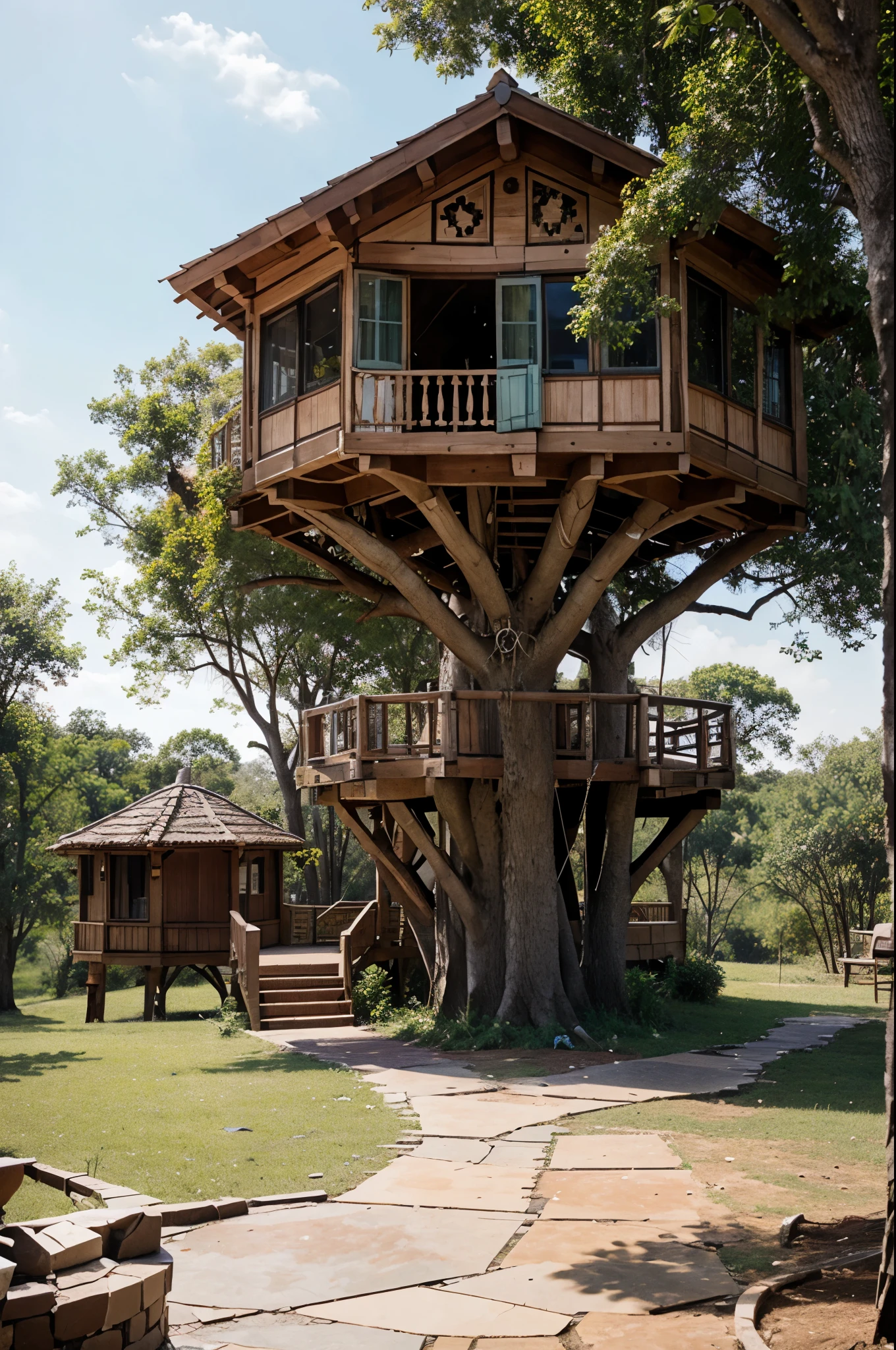 Broken tile design of a treehouse